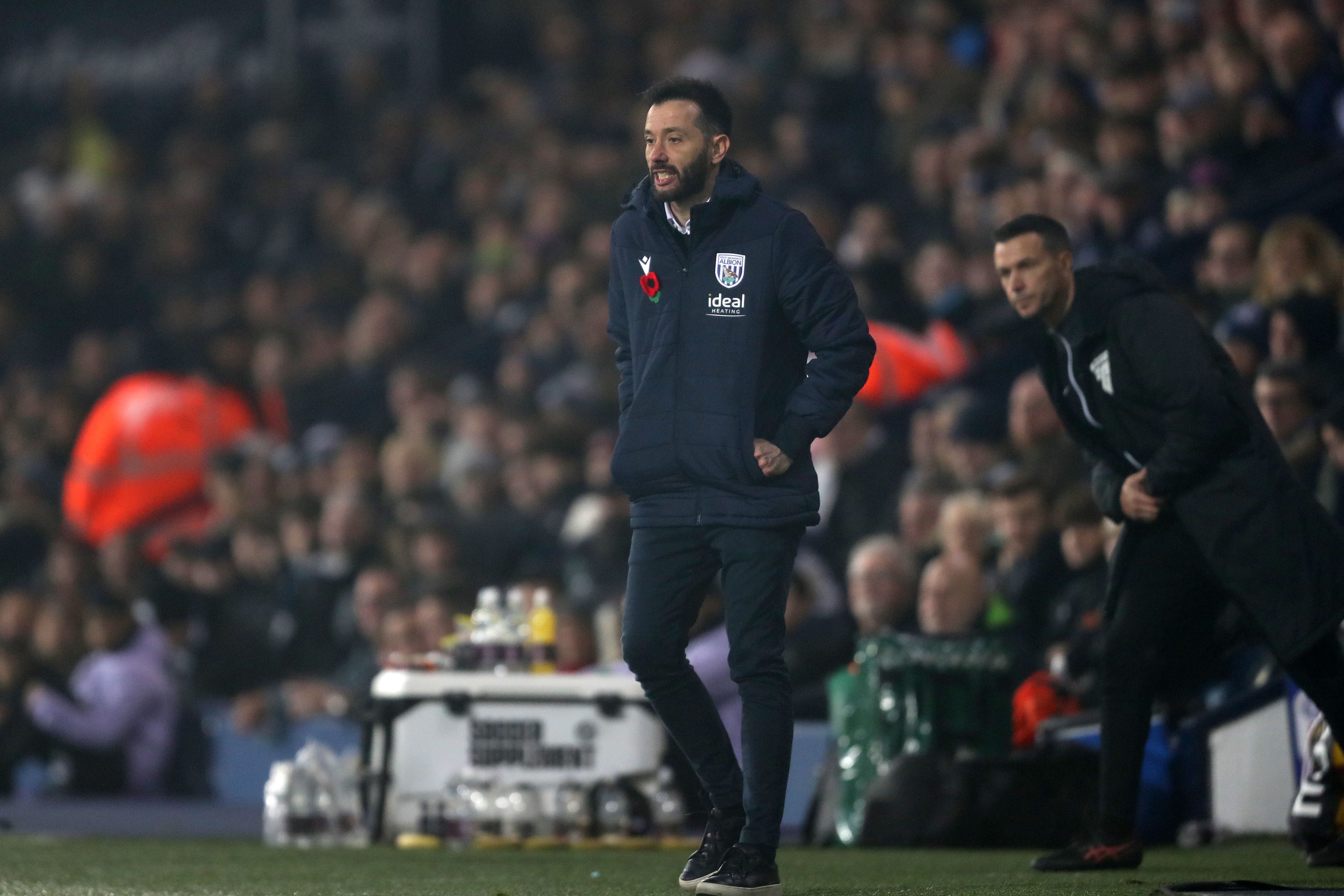 Carlos Corberán on the touchline at The Hawthorns during the game against Burnley 