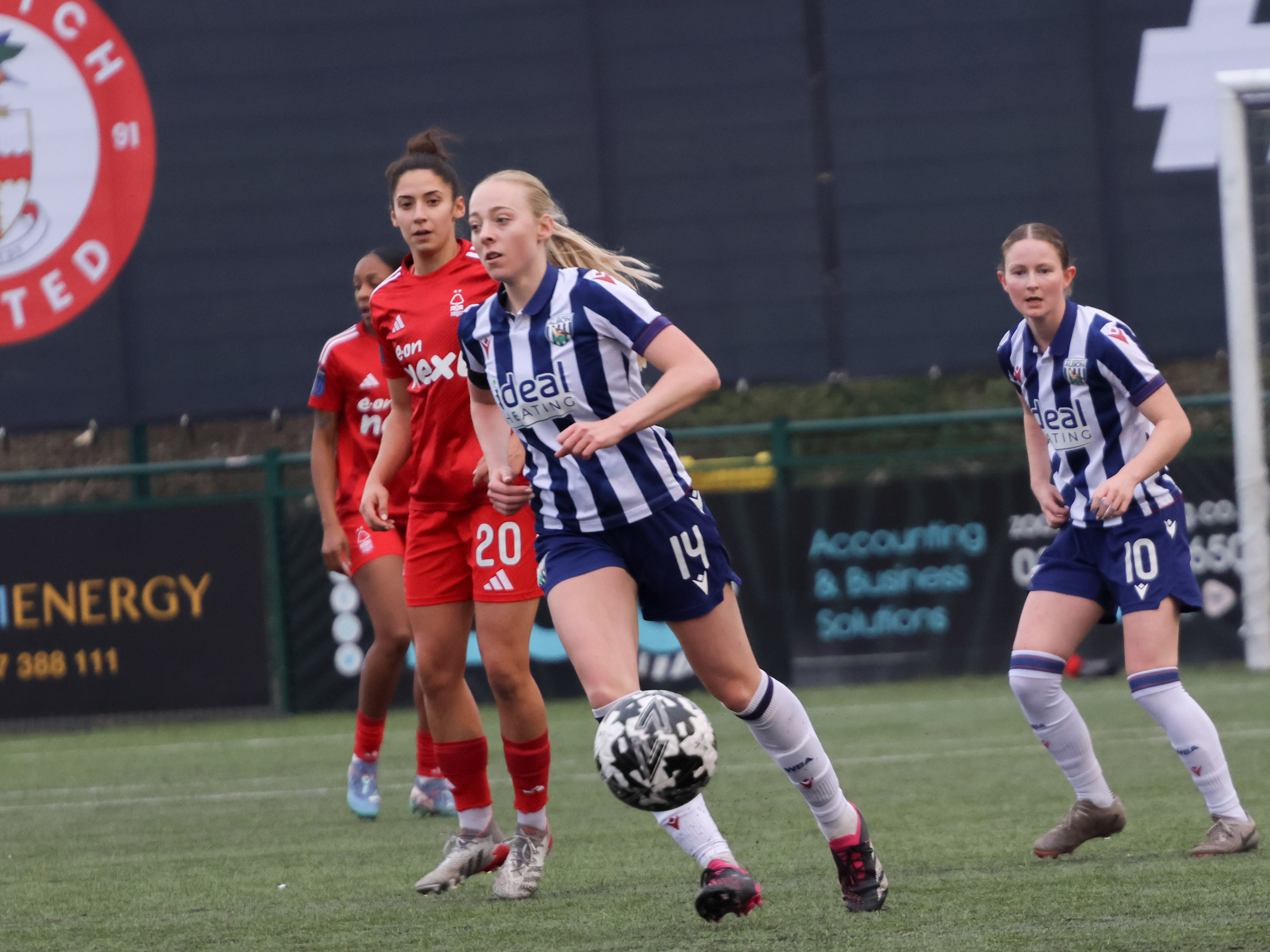 Ellie May in action for Albion Women in the home kit against Nottingham Forest