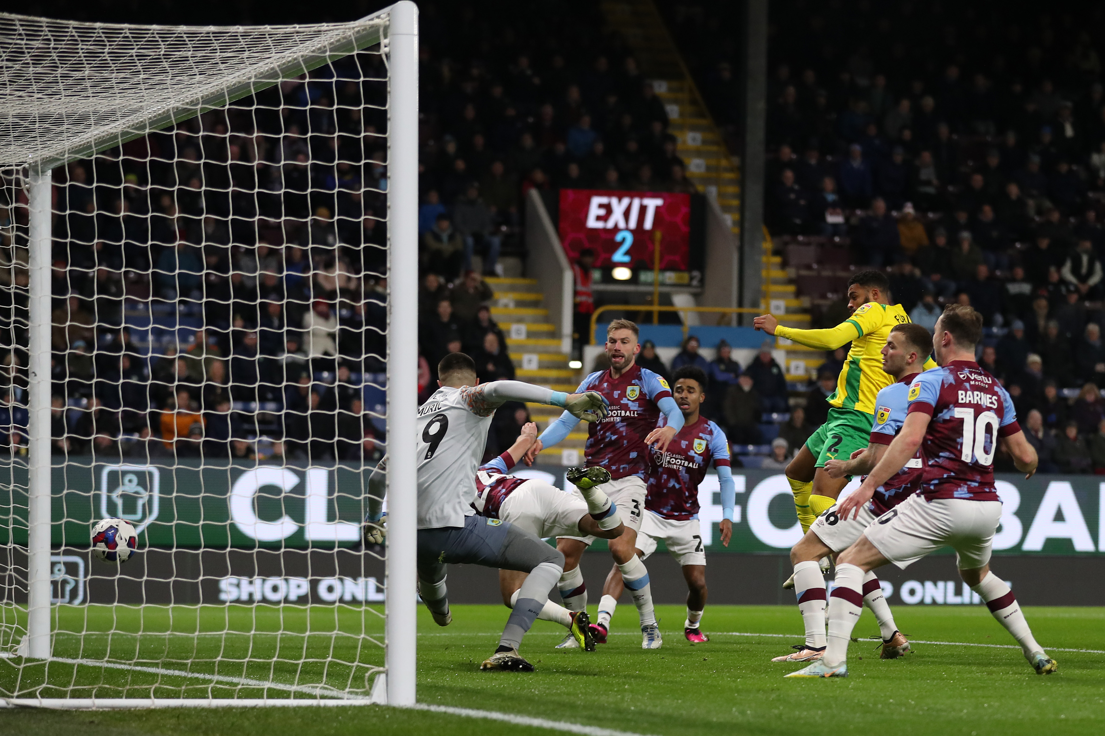 Darnell Furlong heads home an Albion goal at Burnley in January 2023