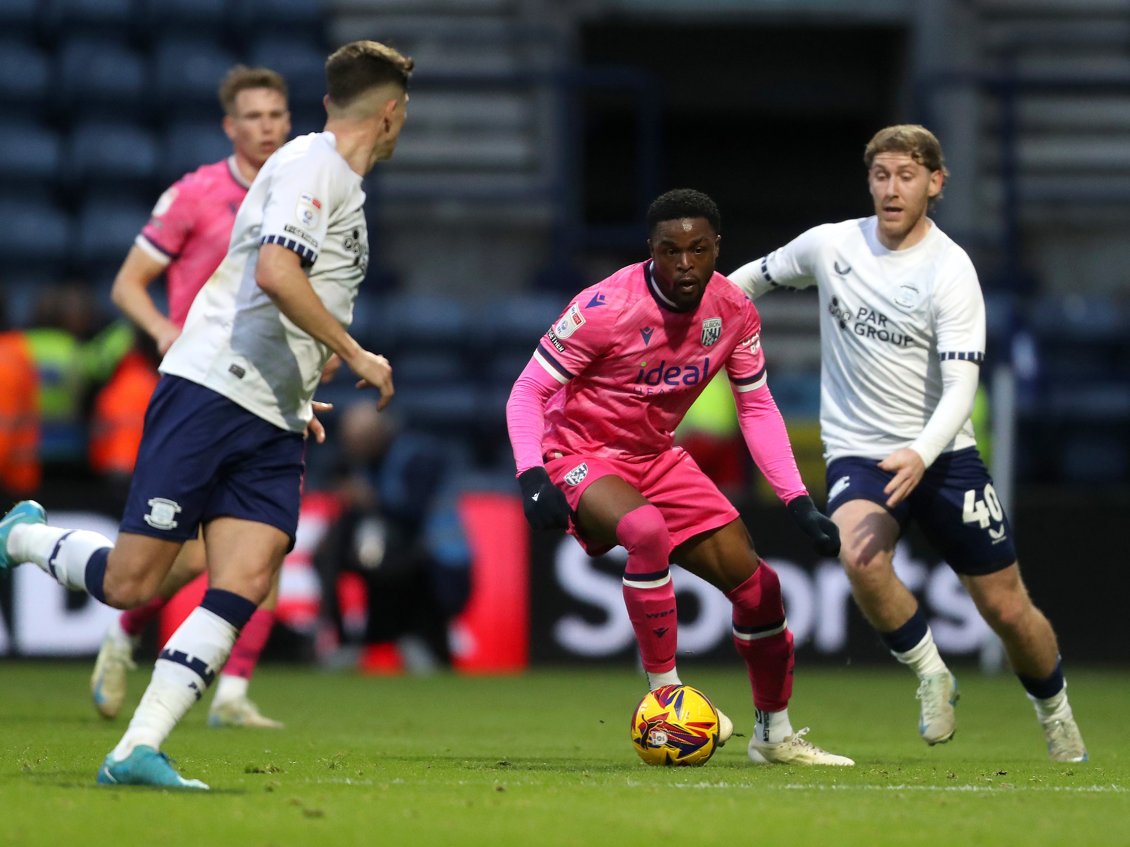 An image of Josh Maja on the ball at Preston