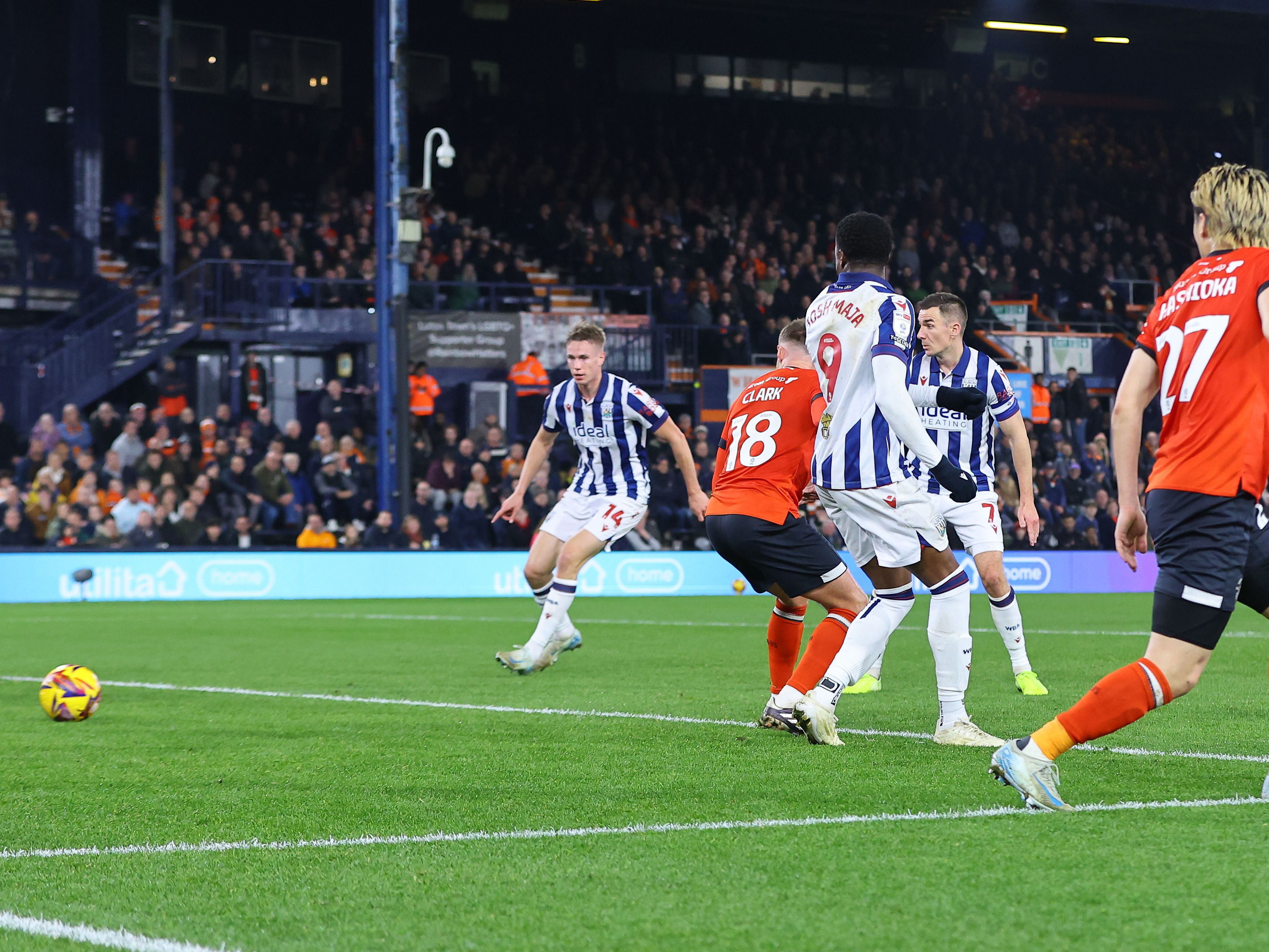 An image of Josh Maja scoring his goal against Luton