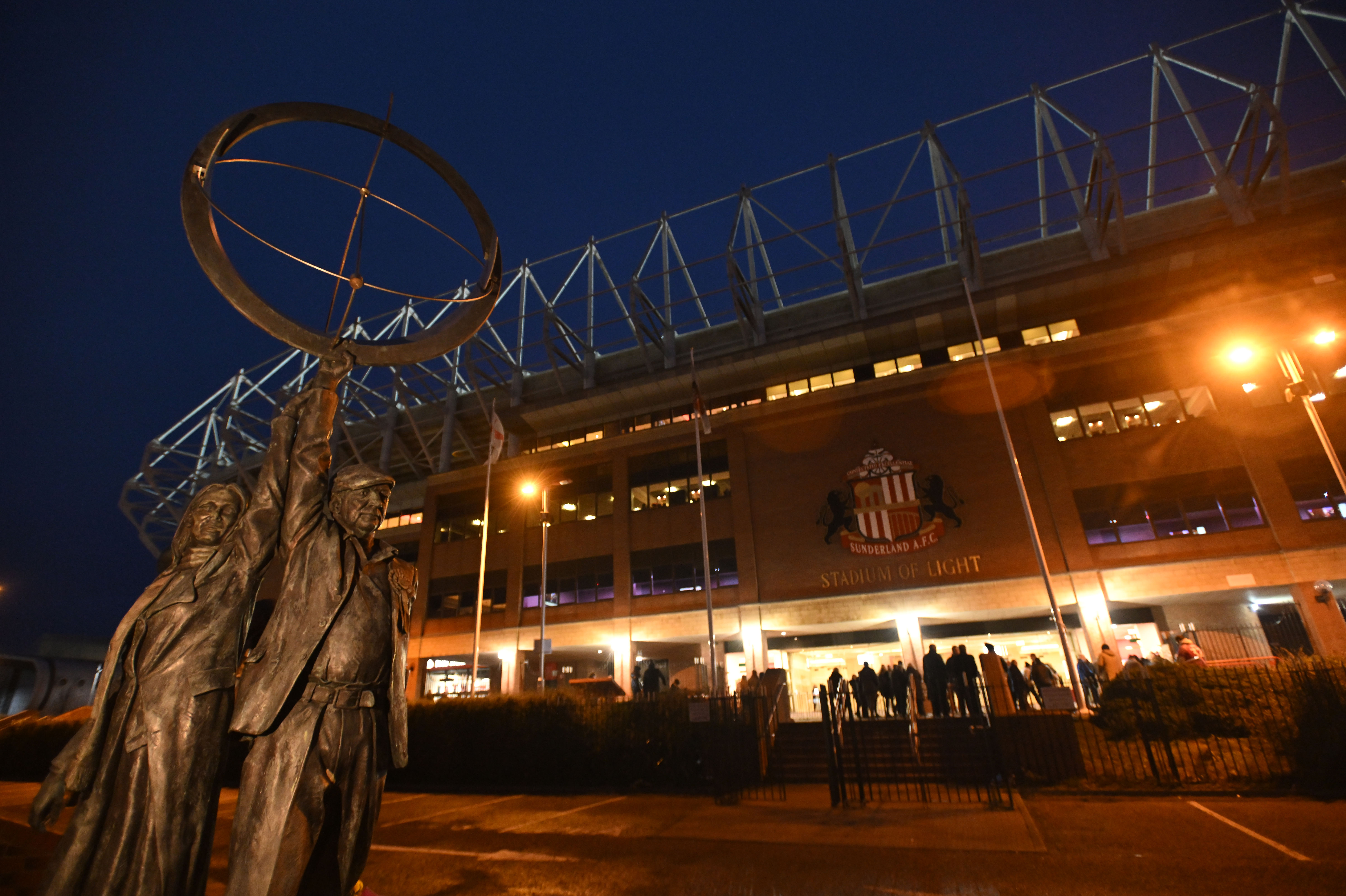 A general view of the outside of the main stand at Sunderland's Stadium of Light 