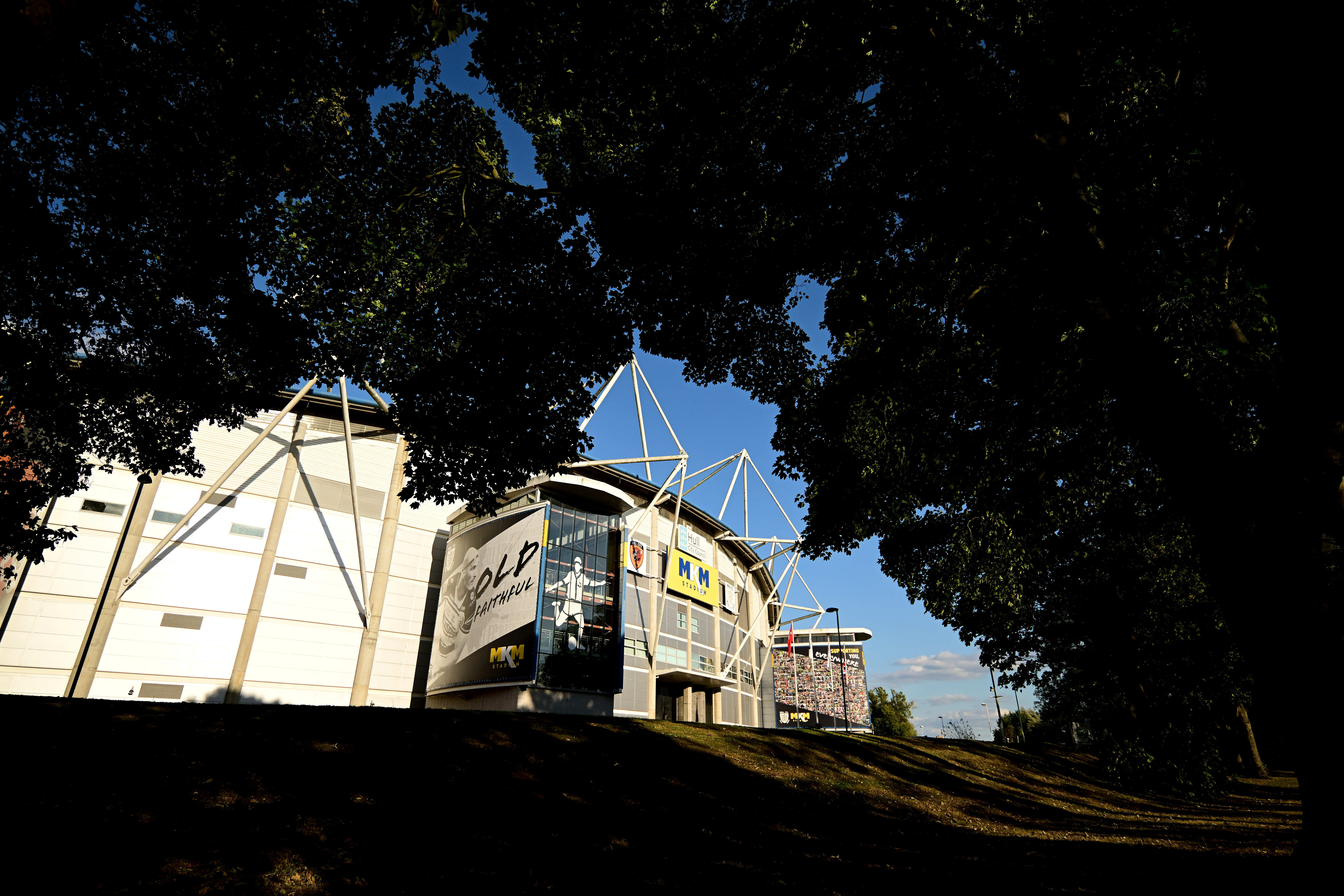 A general view of the outside of the MKM Stadium in the sun