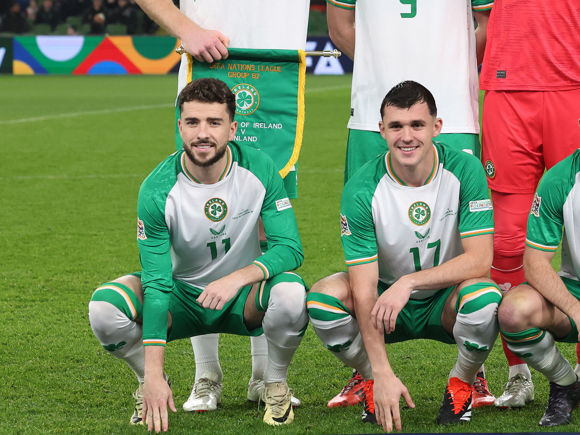 Mikey Johnston lining up for a team photo with Ireland 