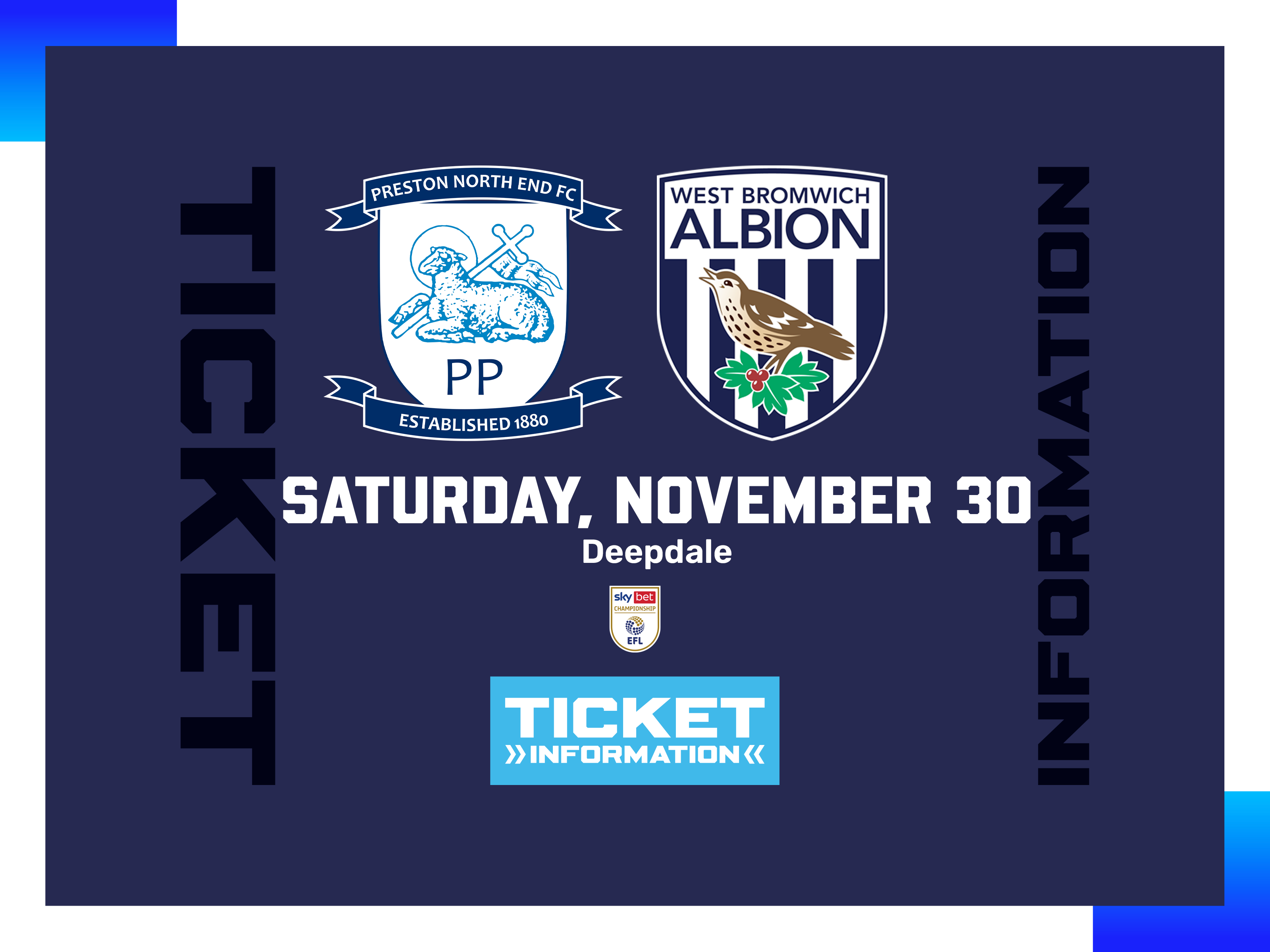 A ticket graphic displaying information for Albion's game against Preston