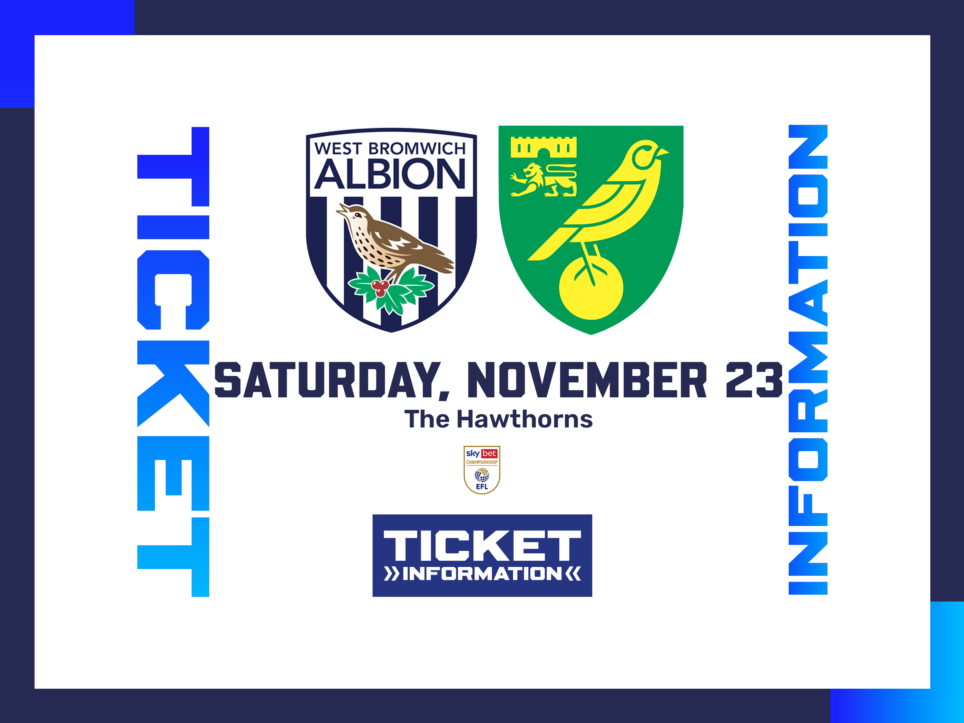 A ticket graphic displaying information for Albion's game against Norwich