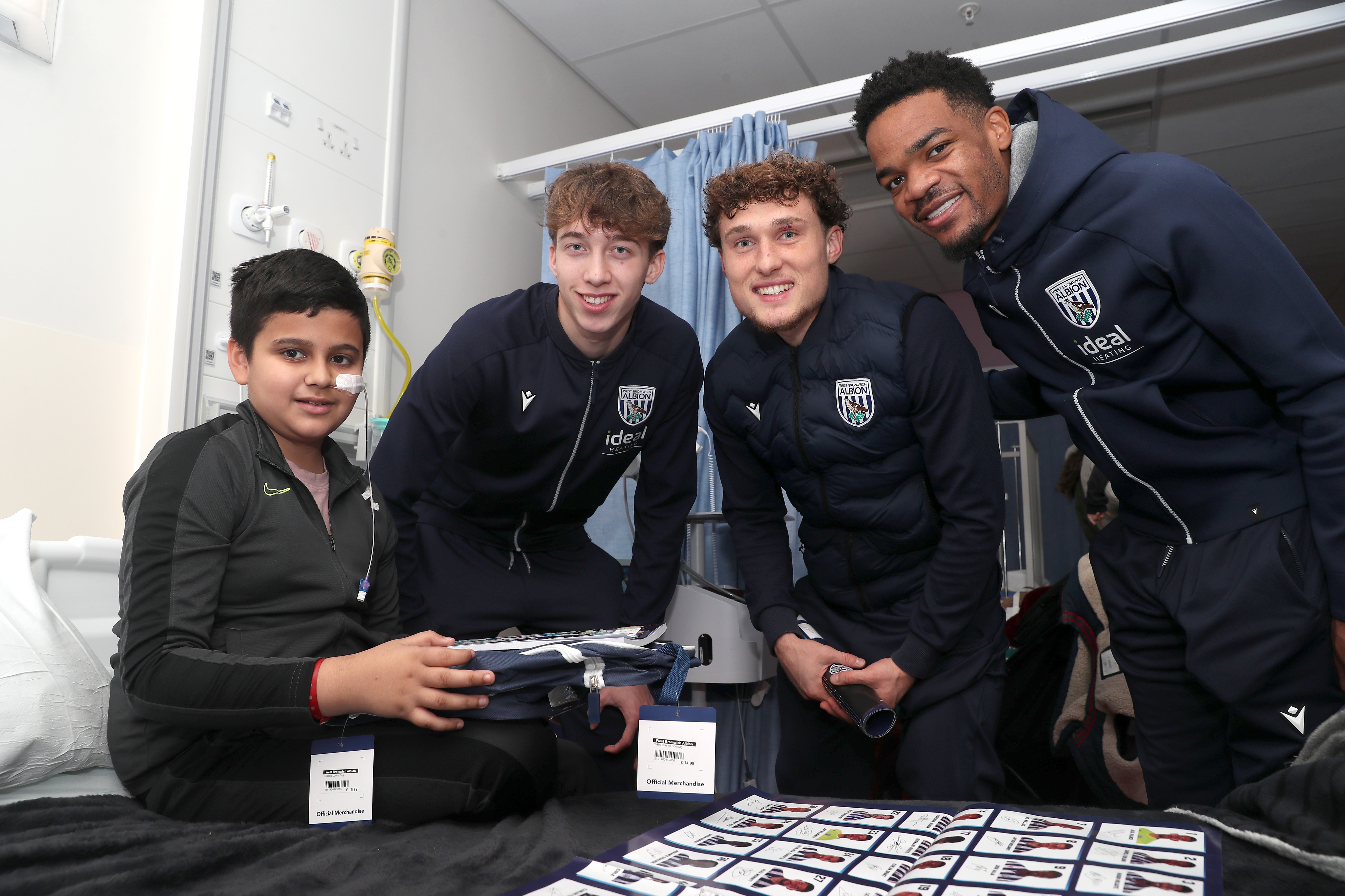 Albion players pose for a photo with a young patient at Midlands Metropolitan University Hospital 