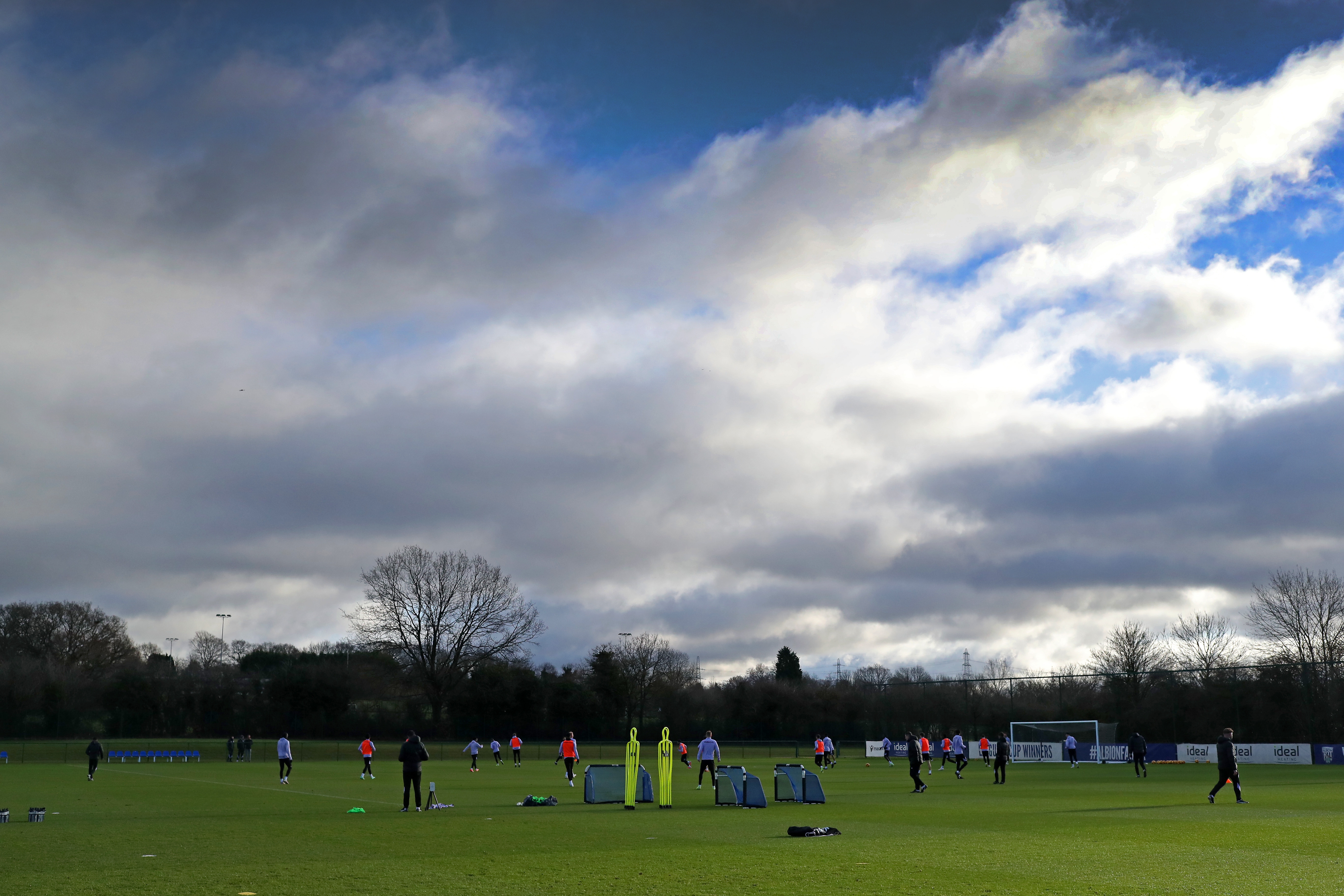 A general view of a training session with blue sky in the background 