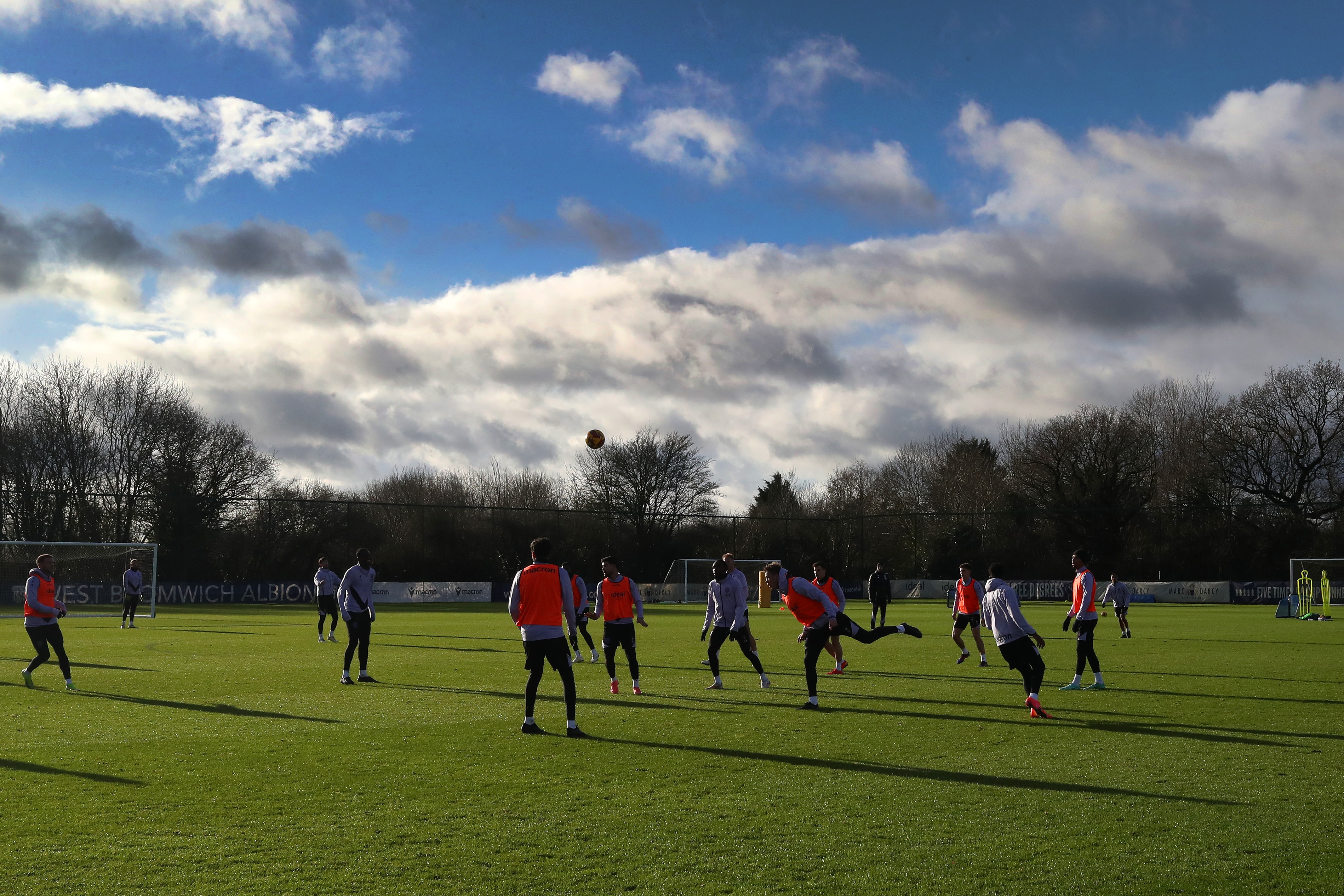 A general view of a training session with blue sky in the background 