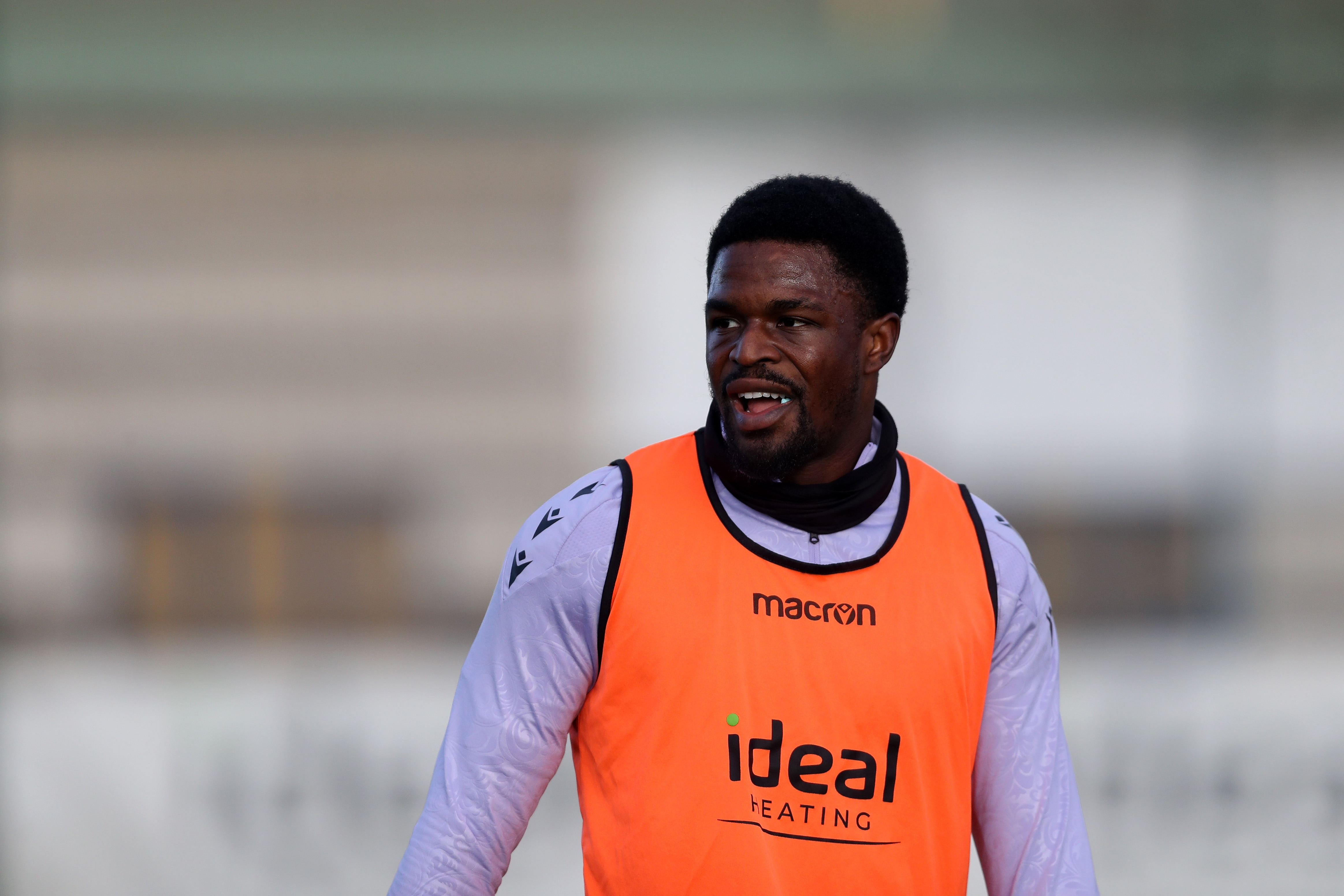 Josh Maja in training in an orange bib 