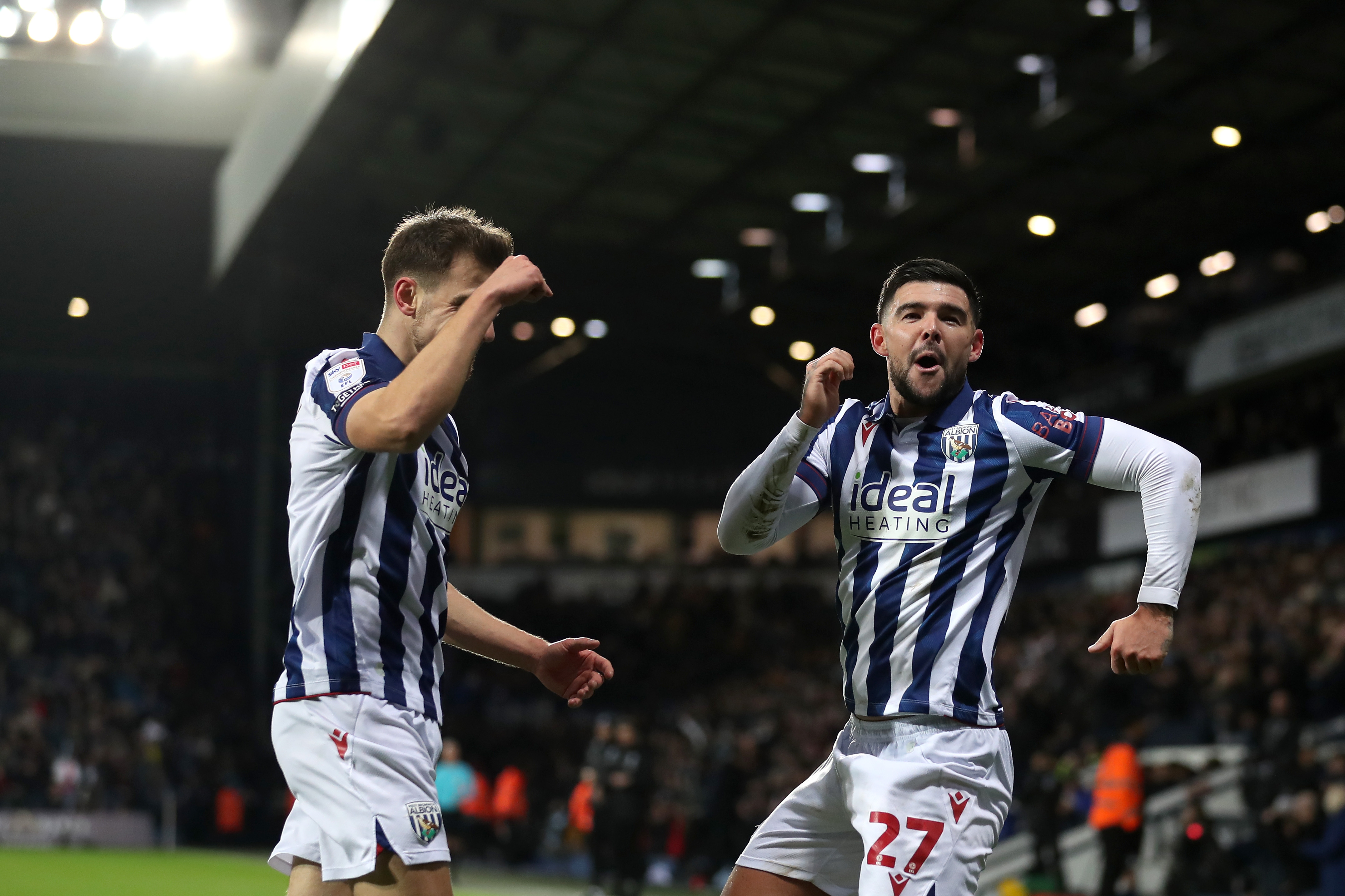 Alex Mowatt celebrates scoring against Coventry City with Jayson Molumby