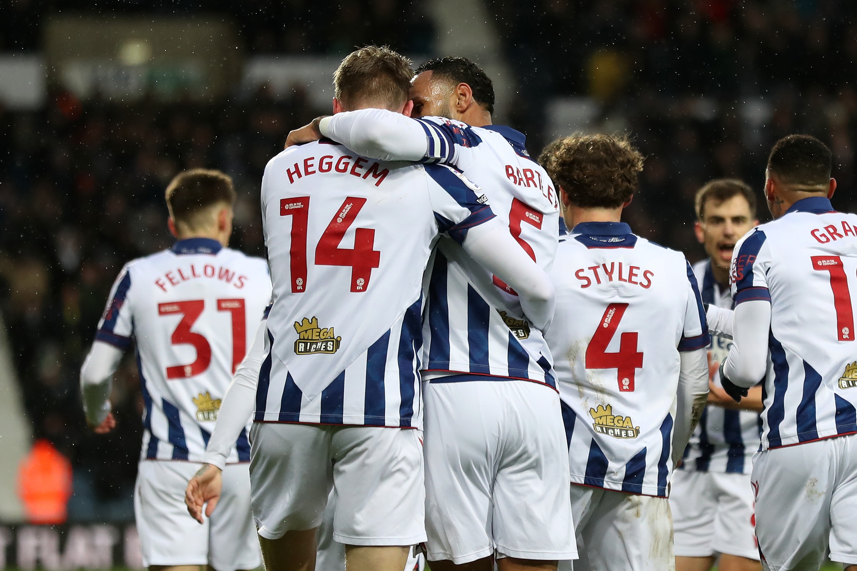 Torbjørn Heggem celebrates scoring a header against Sheffield United with team-mates