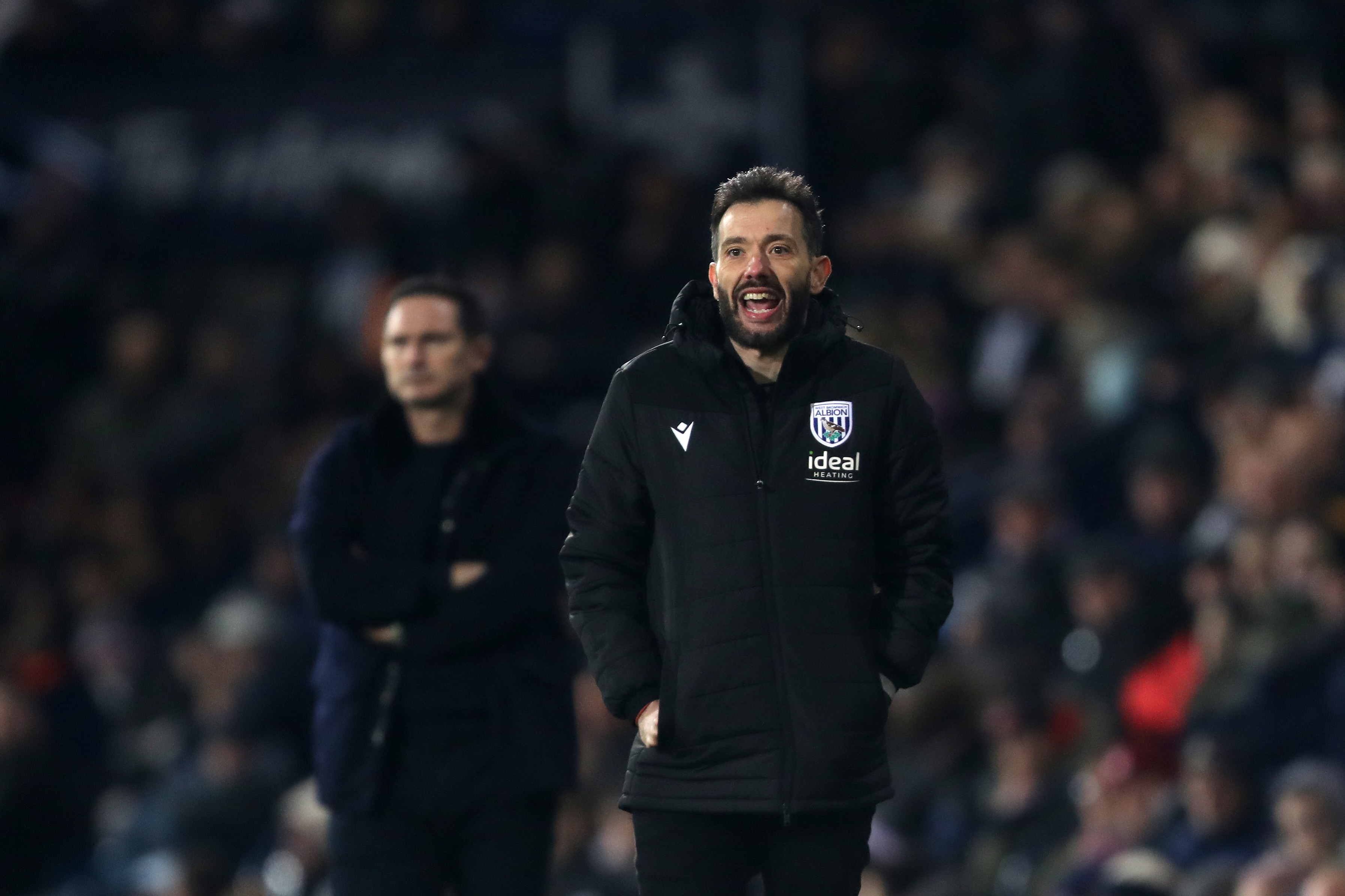 Carlos Corberán shouting on the side of the pitch against Coventry City 