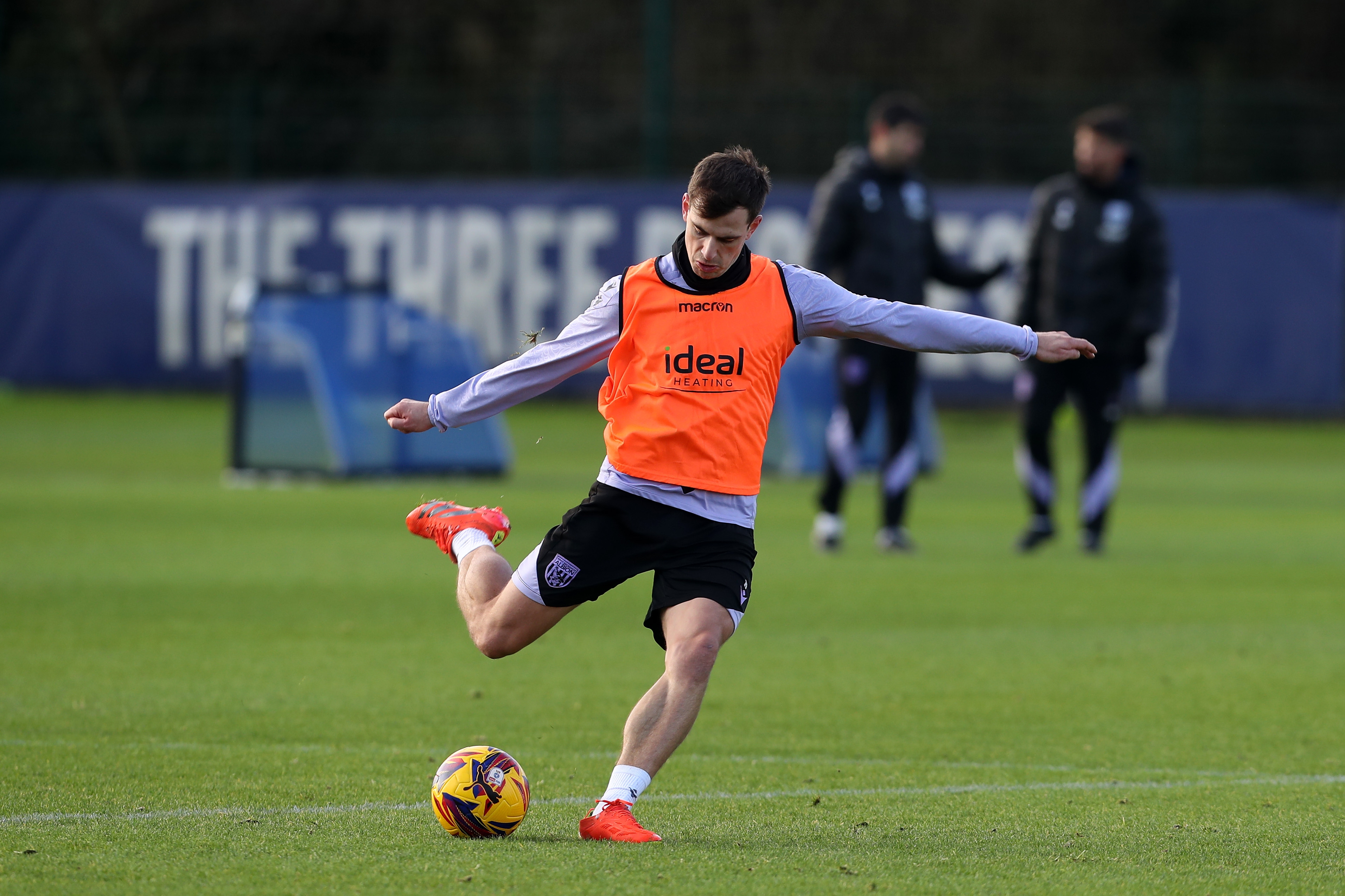 Jayson Molumby striking the ball during training 