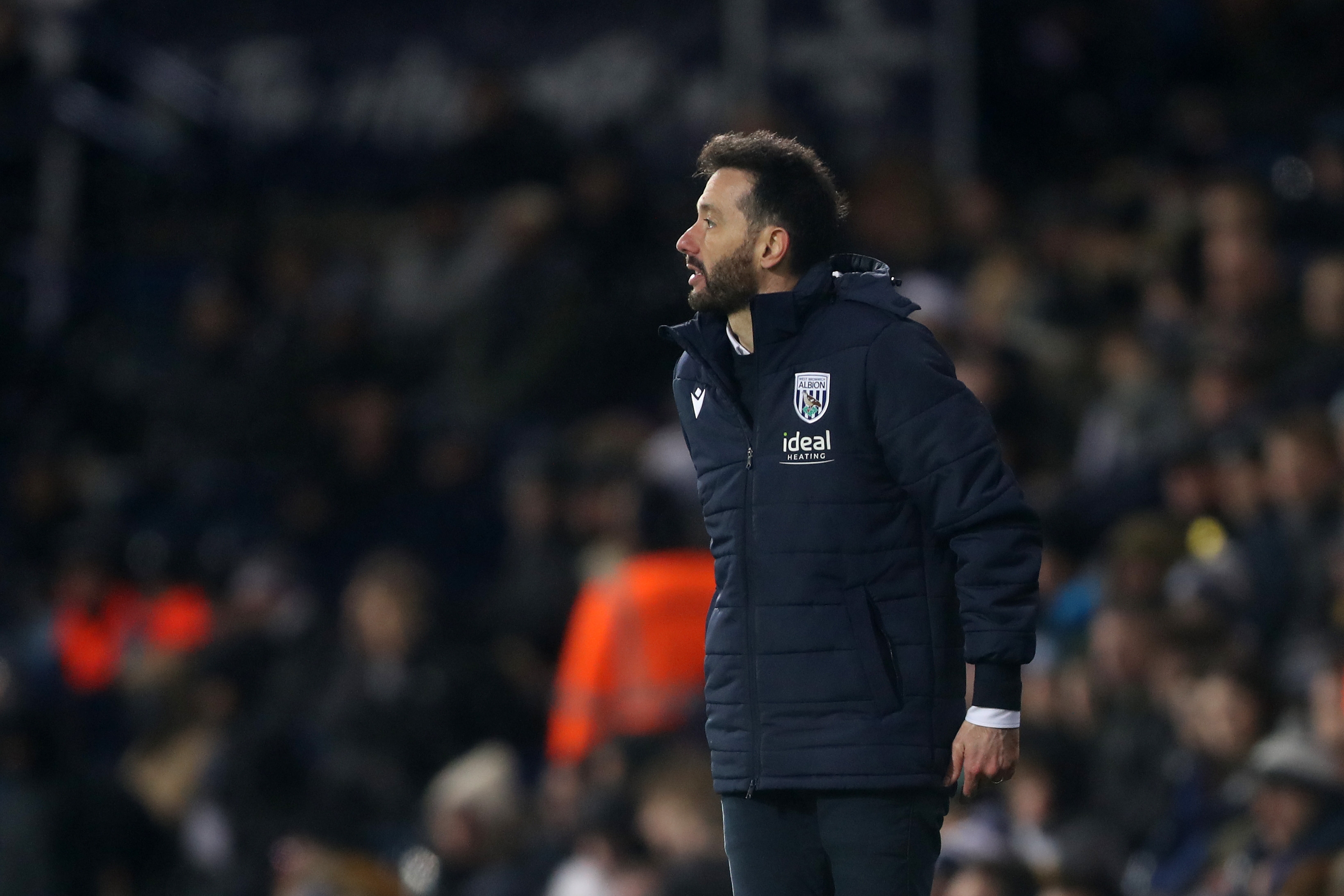 Carlos Corberán on the touchline watching Albion's game against Sheffield United 