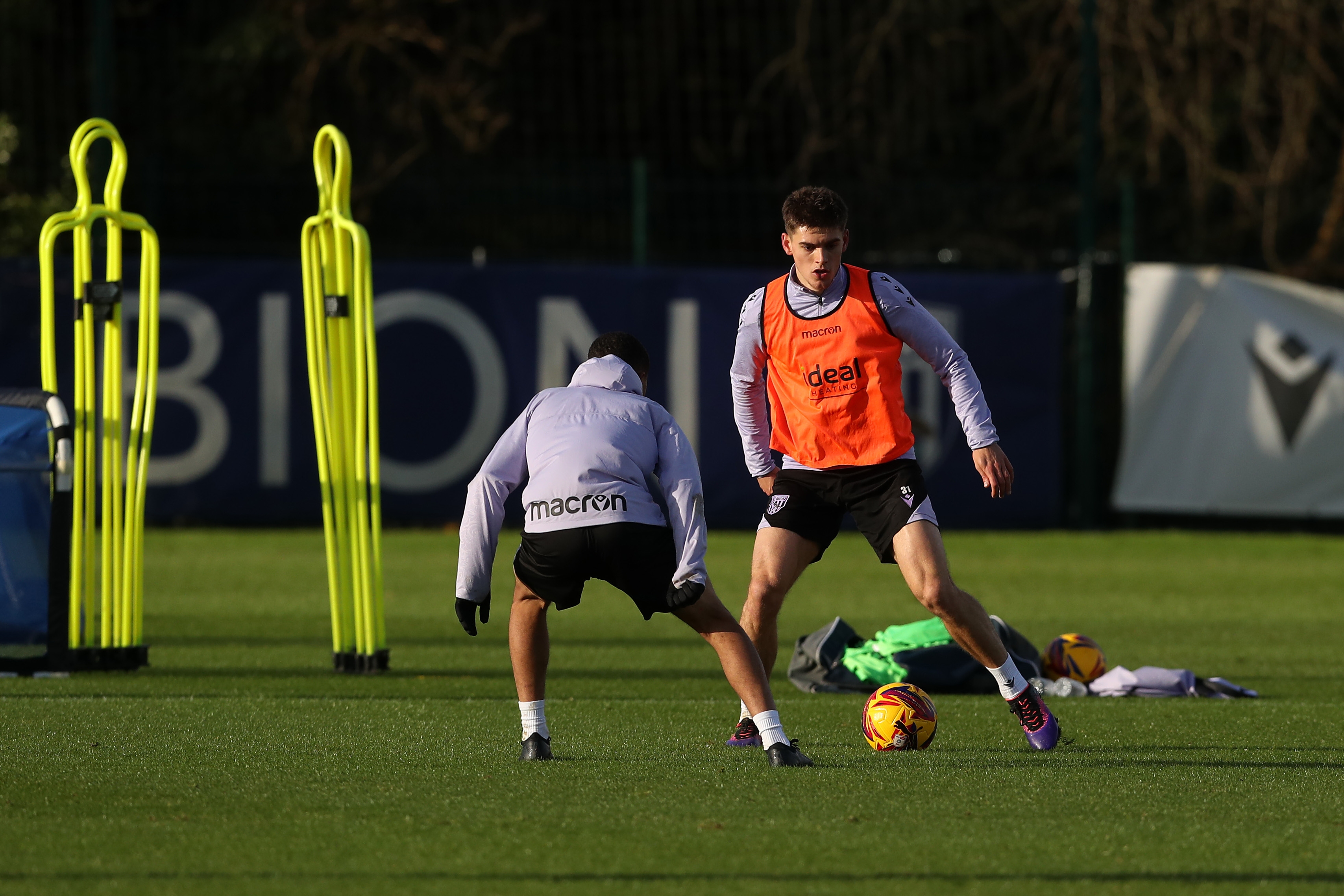 Tom Fellows on the ball during training 