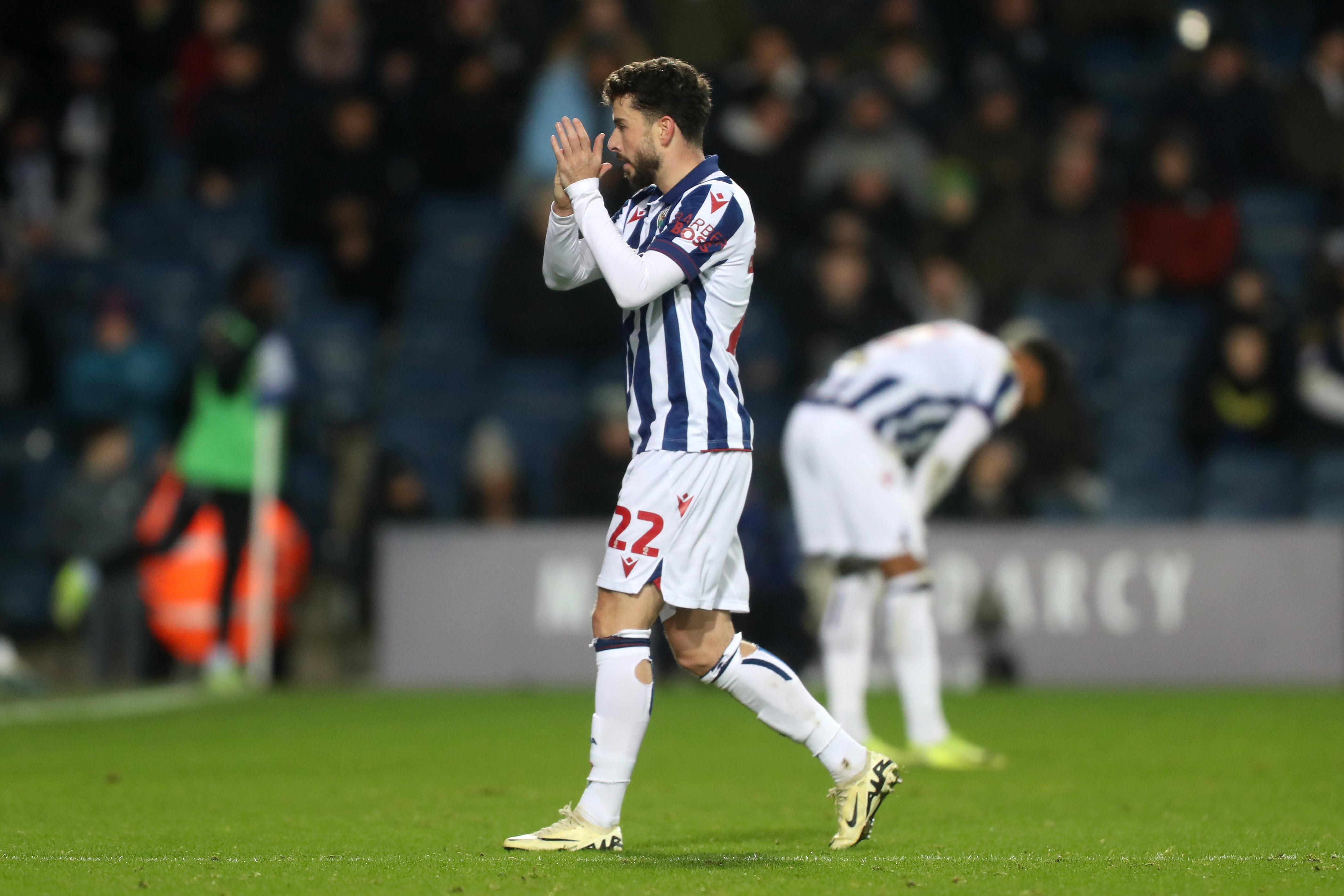 Mikey Johnston applauds supporters after Albion's win against Coventry City 