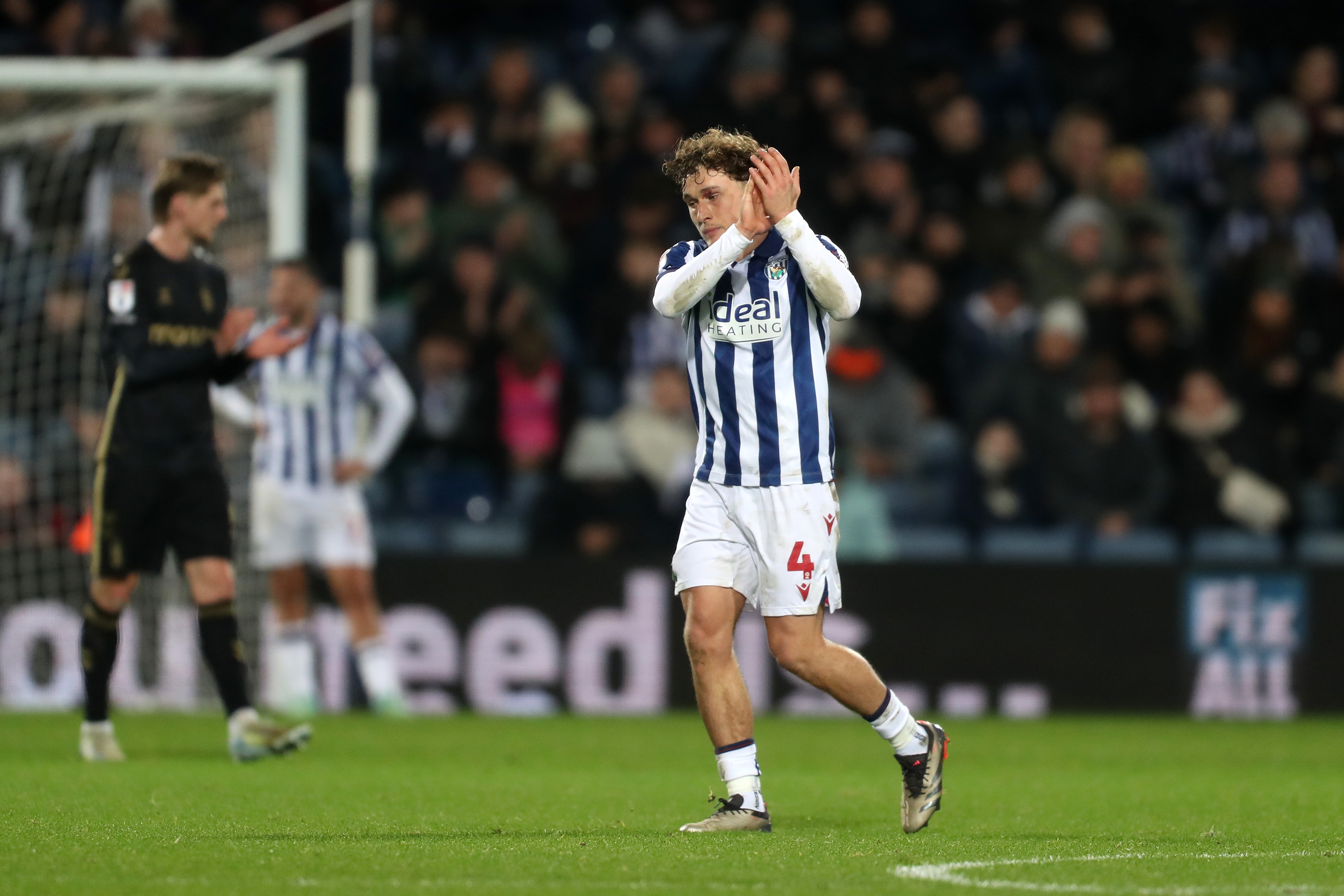 Callum Styles applauds supporters after Albion's win against Coventry City 