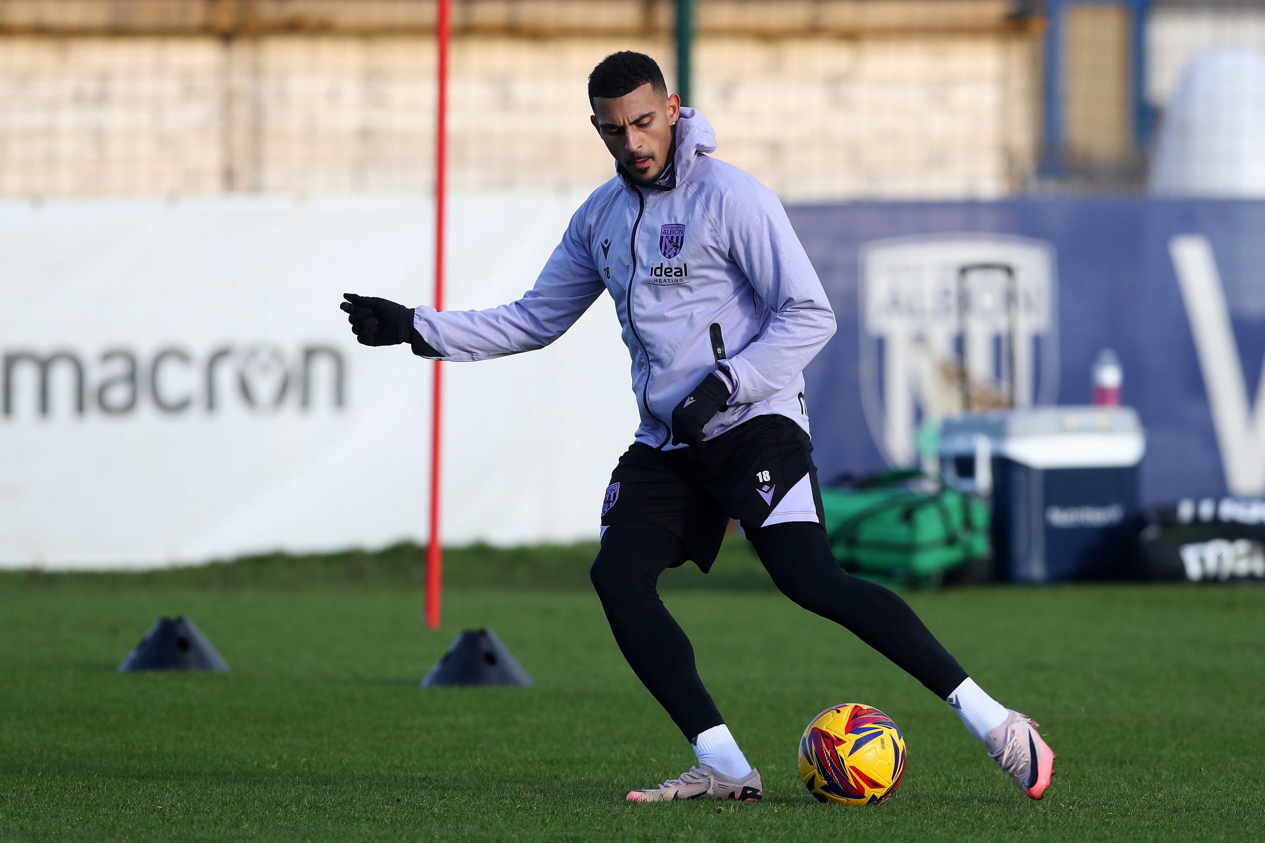 Karlan Grant on the ball during training 