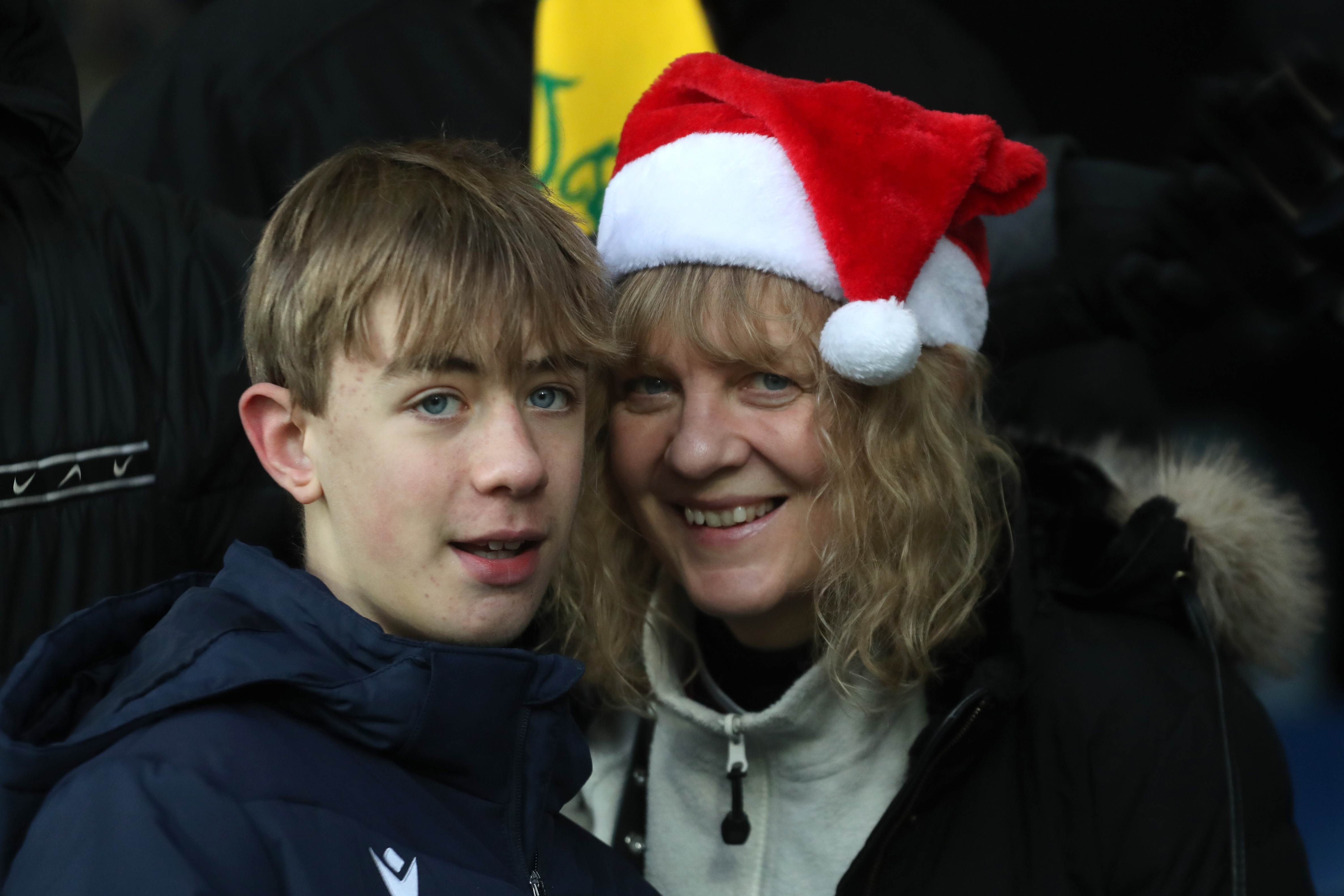 Albion fan with a Santa hat on in the crowd at The Hawthorns against Bristol City