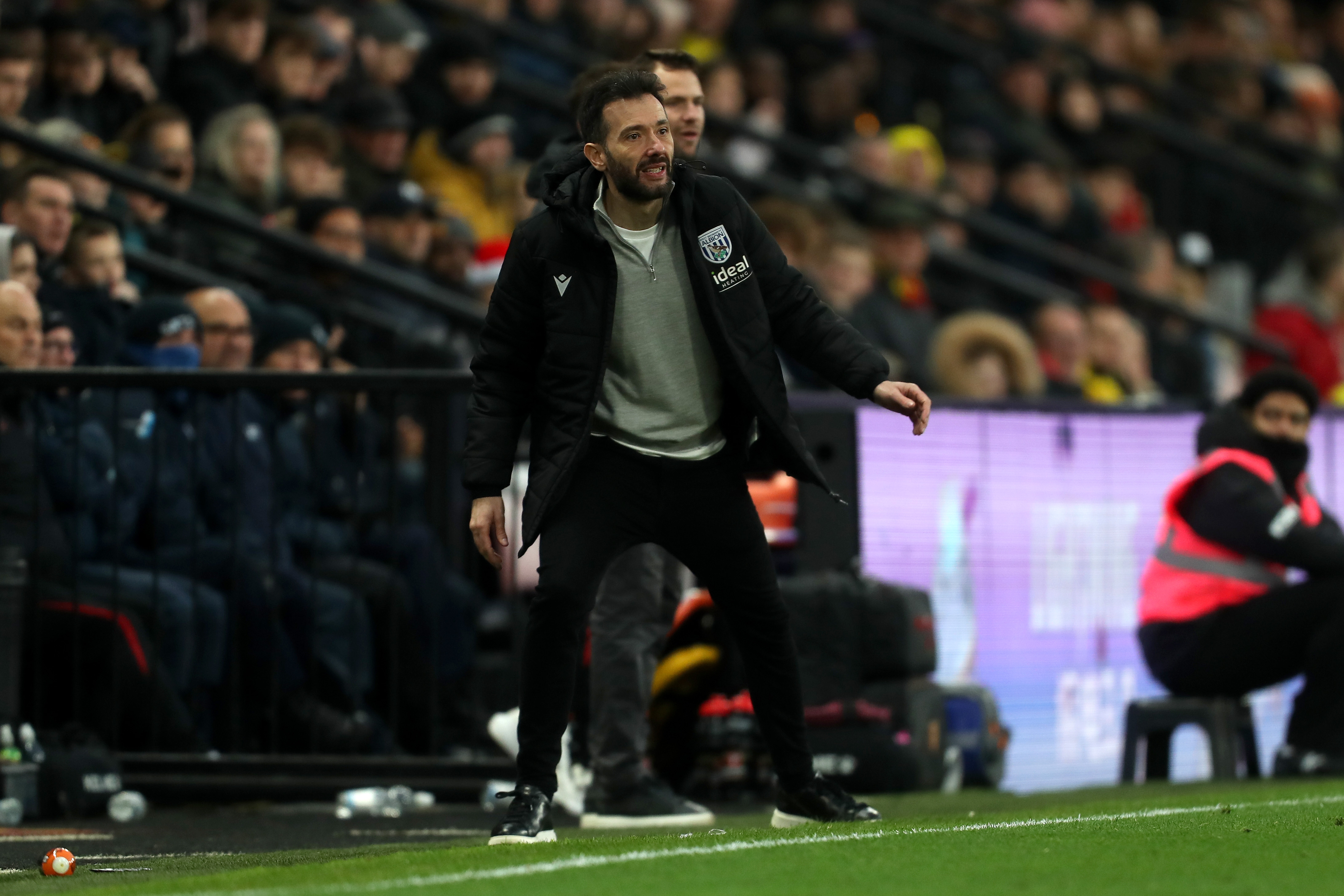 Carlos Corberán on the side of the pitch at Watford 