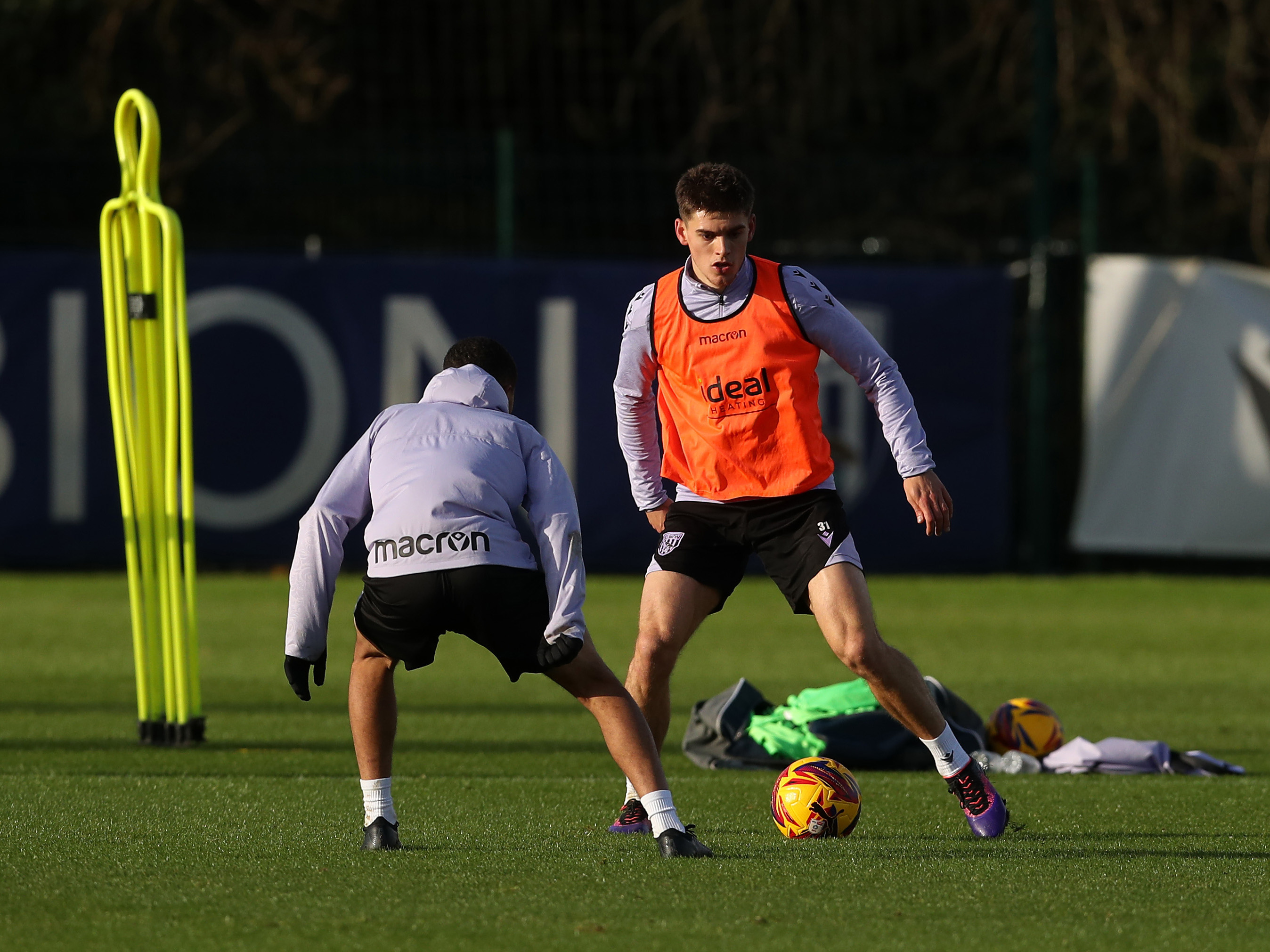 Tom Fellows on the ball during a training session 