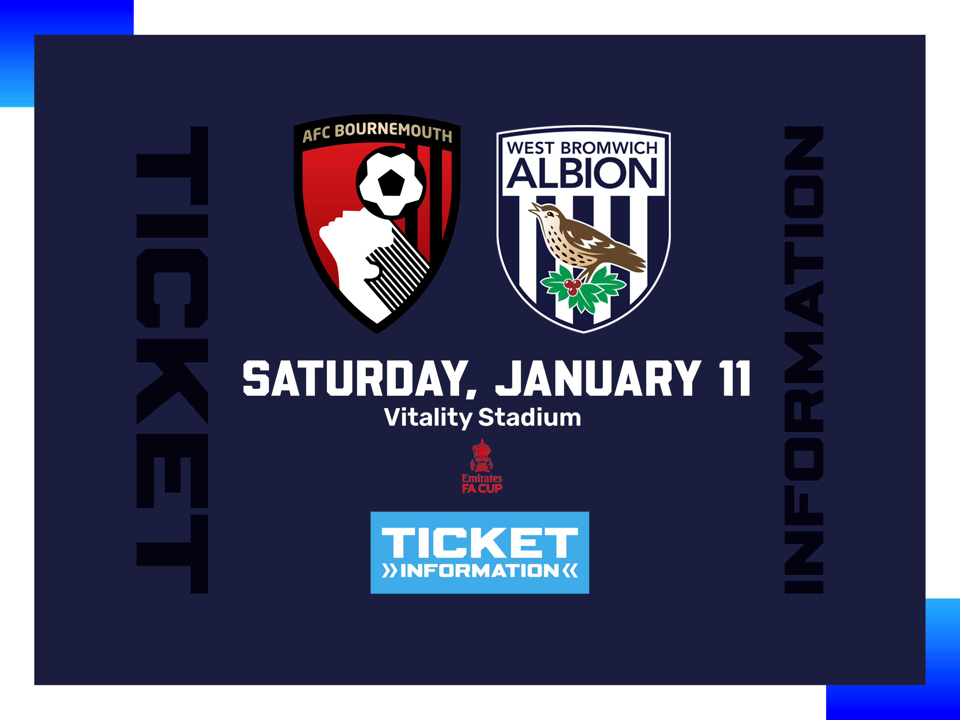 A ticket graphic displaying information for Albion's game against Bournemouth