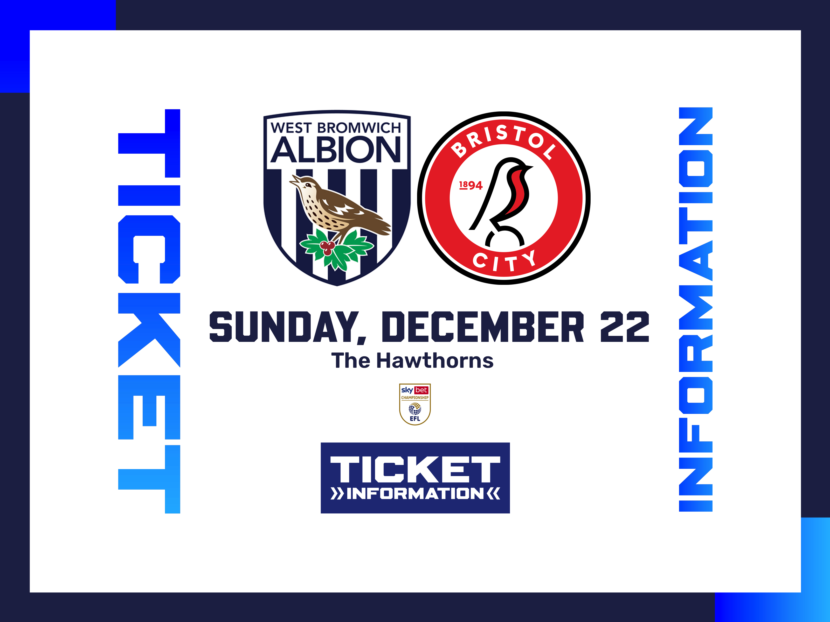 A ticket graphic displaying information for Albion's game against Bristol City