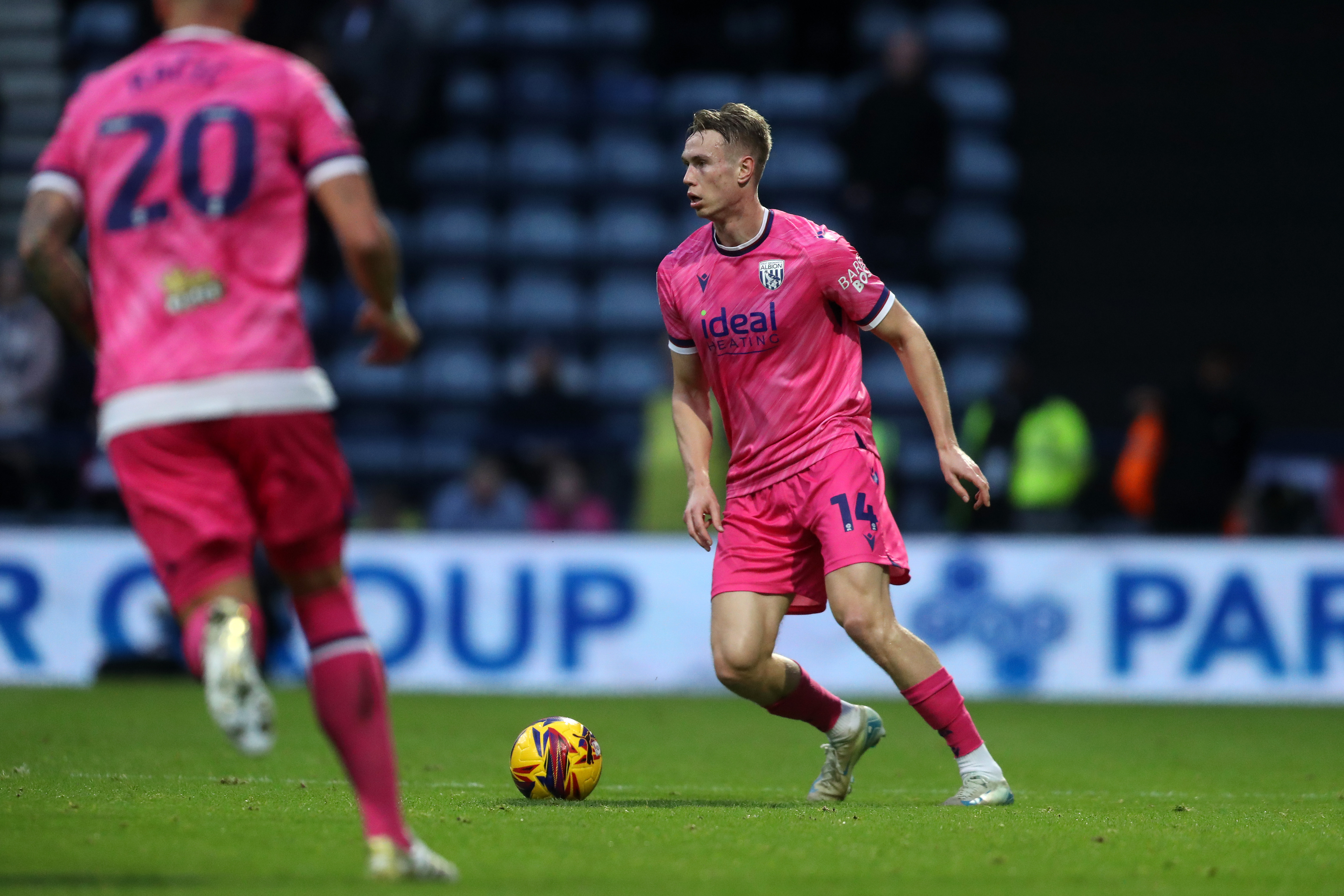 Torbjørn Heggem in action for Albion wearing the pink away kit 