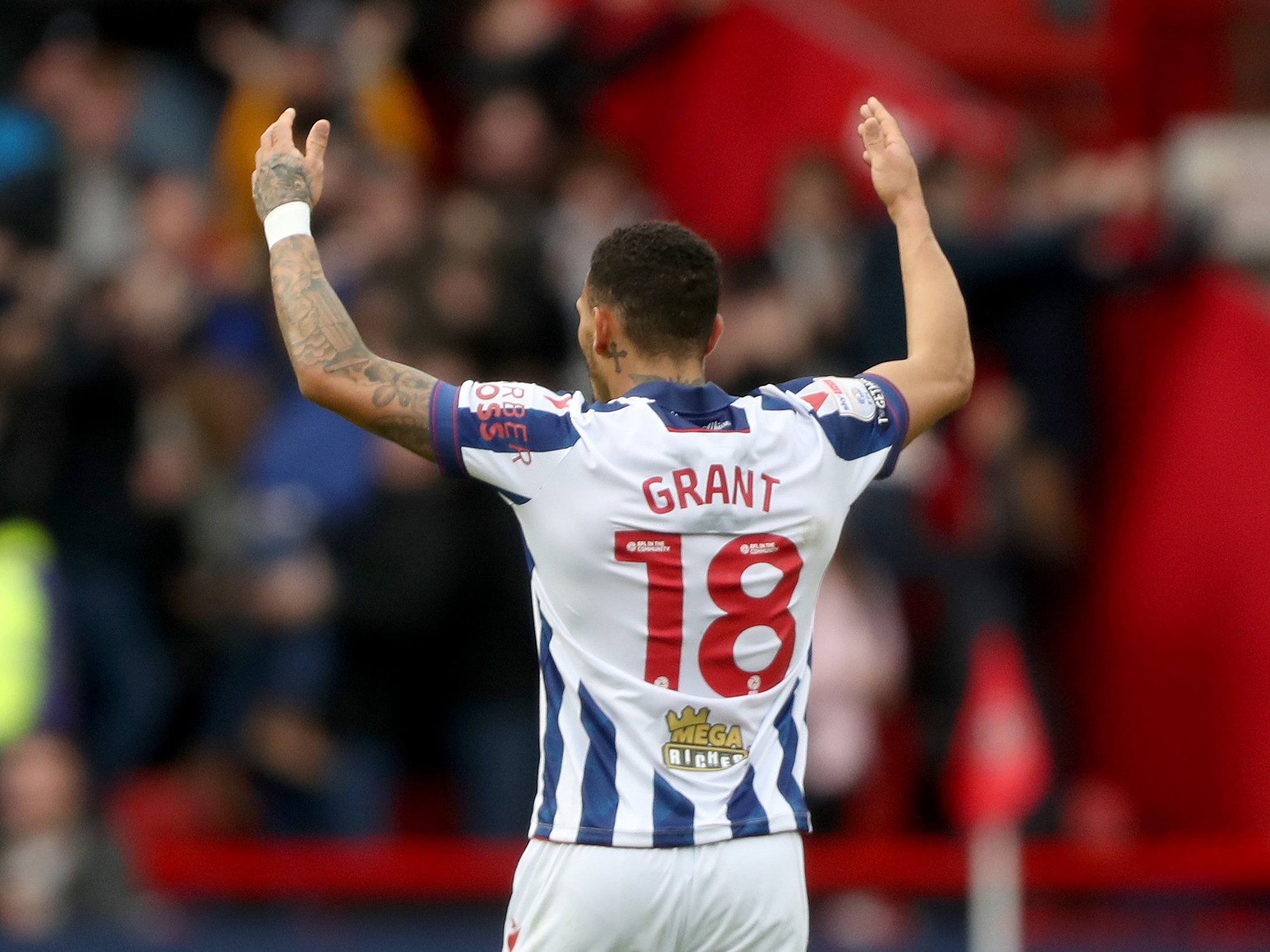 An image of Karlan Grant celebrating his goal against Sheffield United