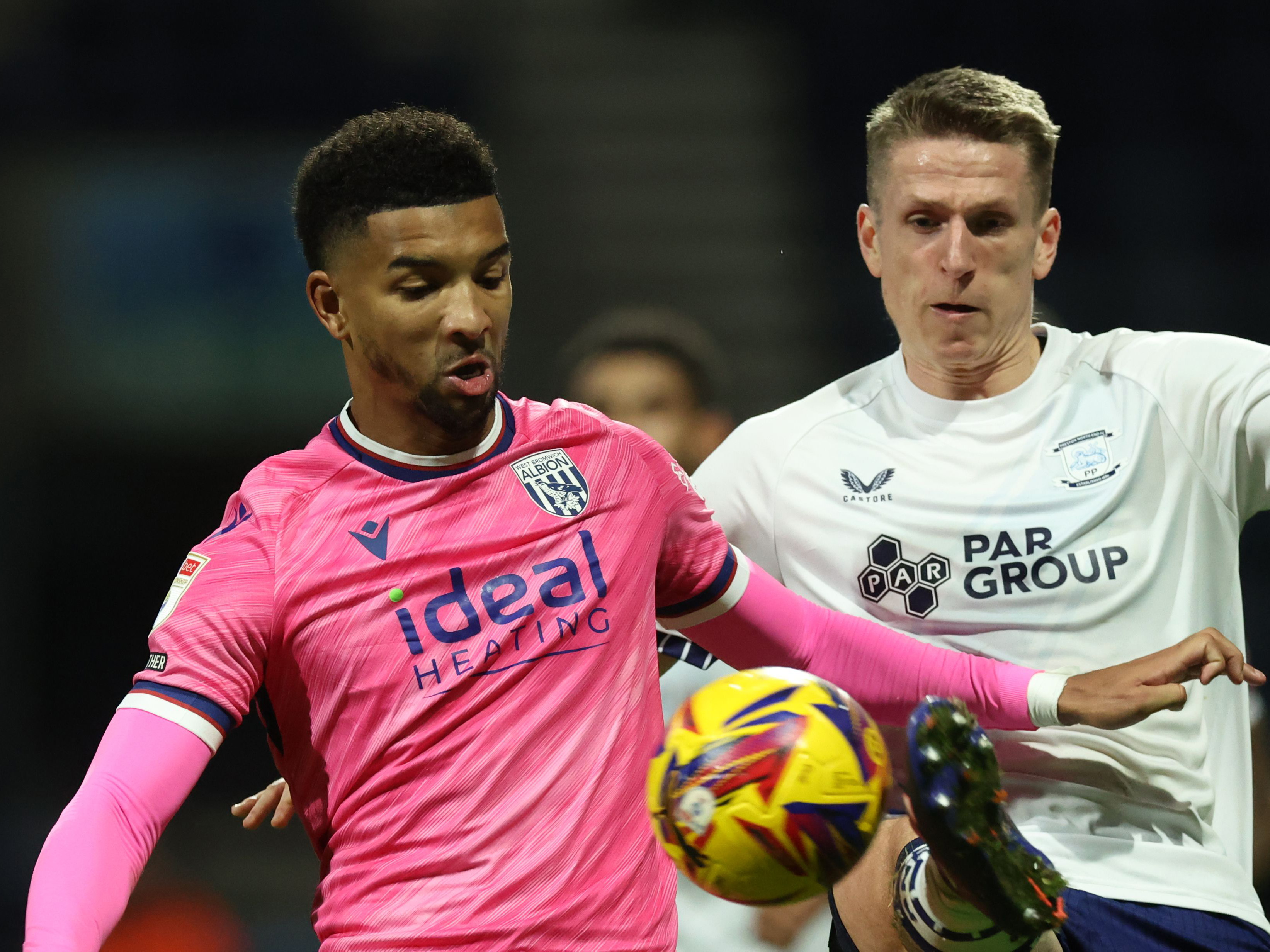 Mason Holgate in action against Preston North End in the pink kit 