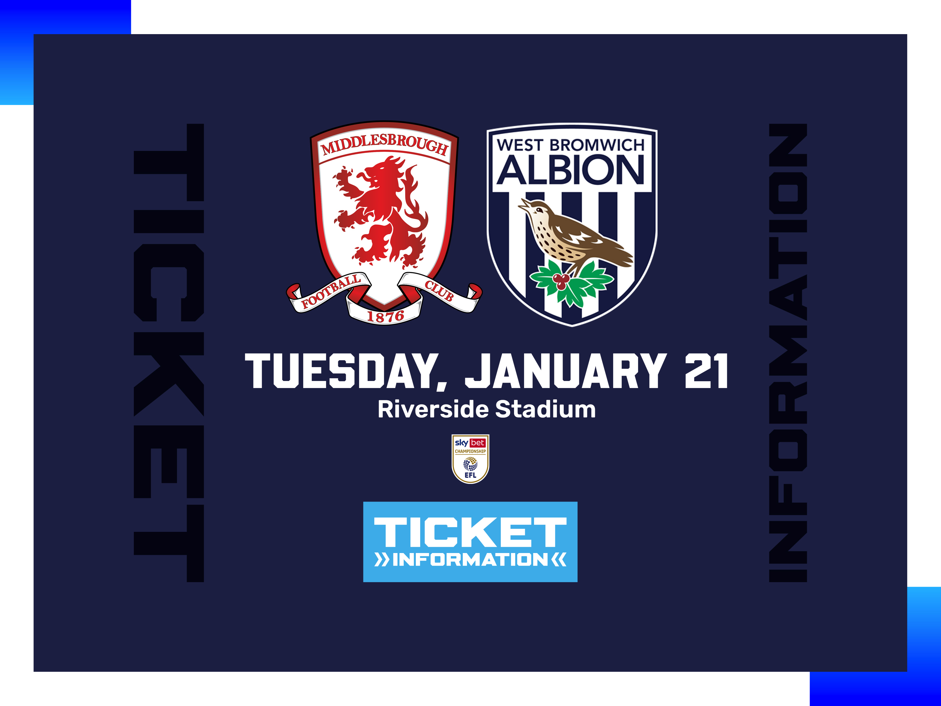 A ticket graphic displaying information for Albion's game against Middlesbrough