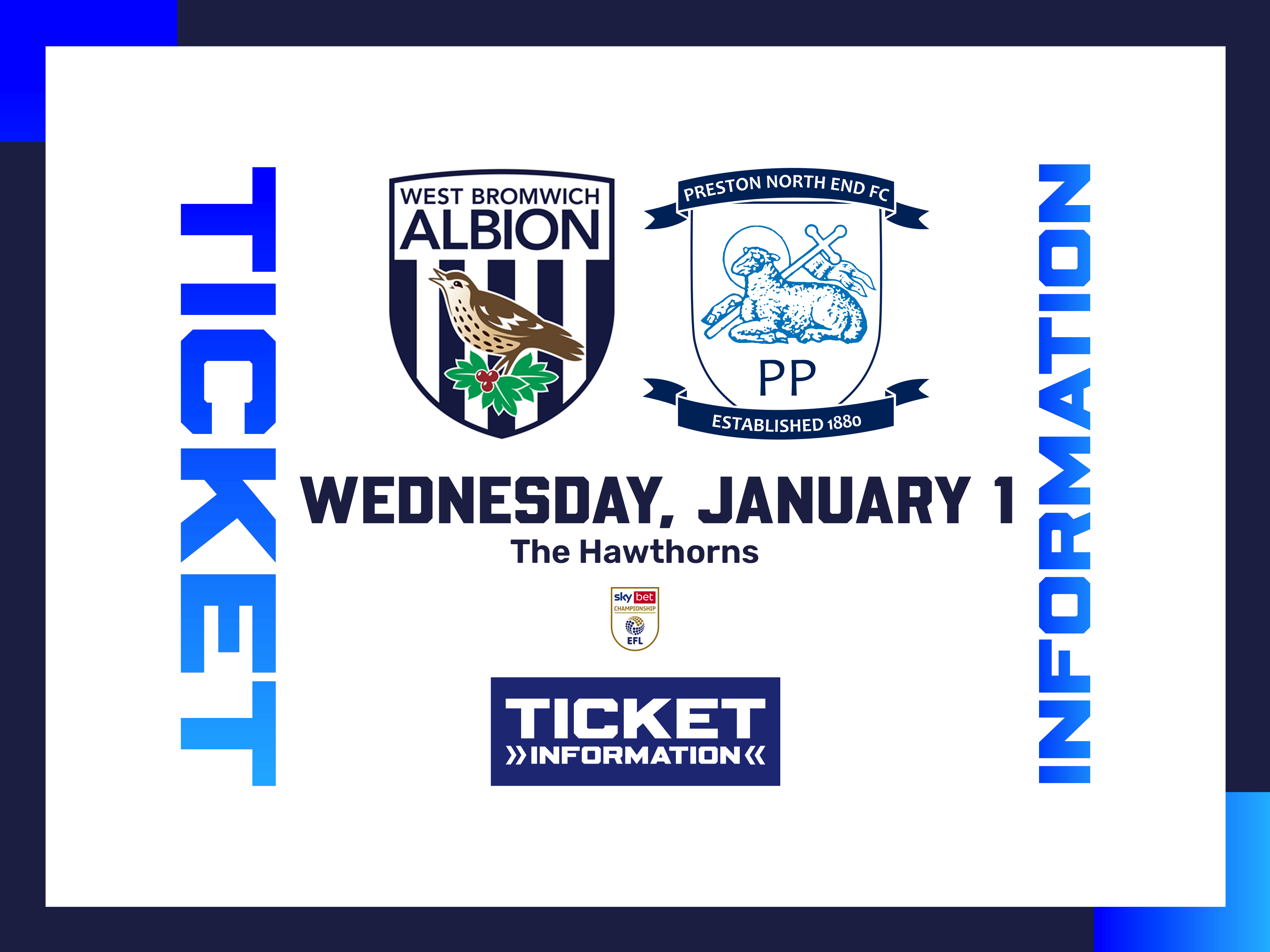 A ticket graphic displaying information for Albion's game against Preston