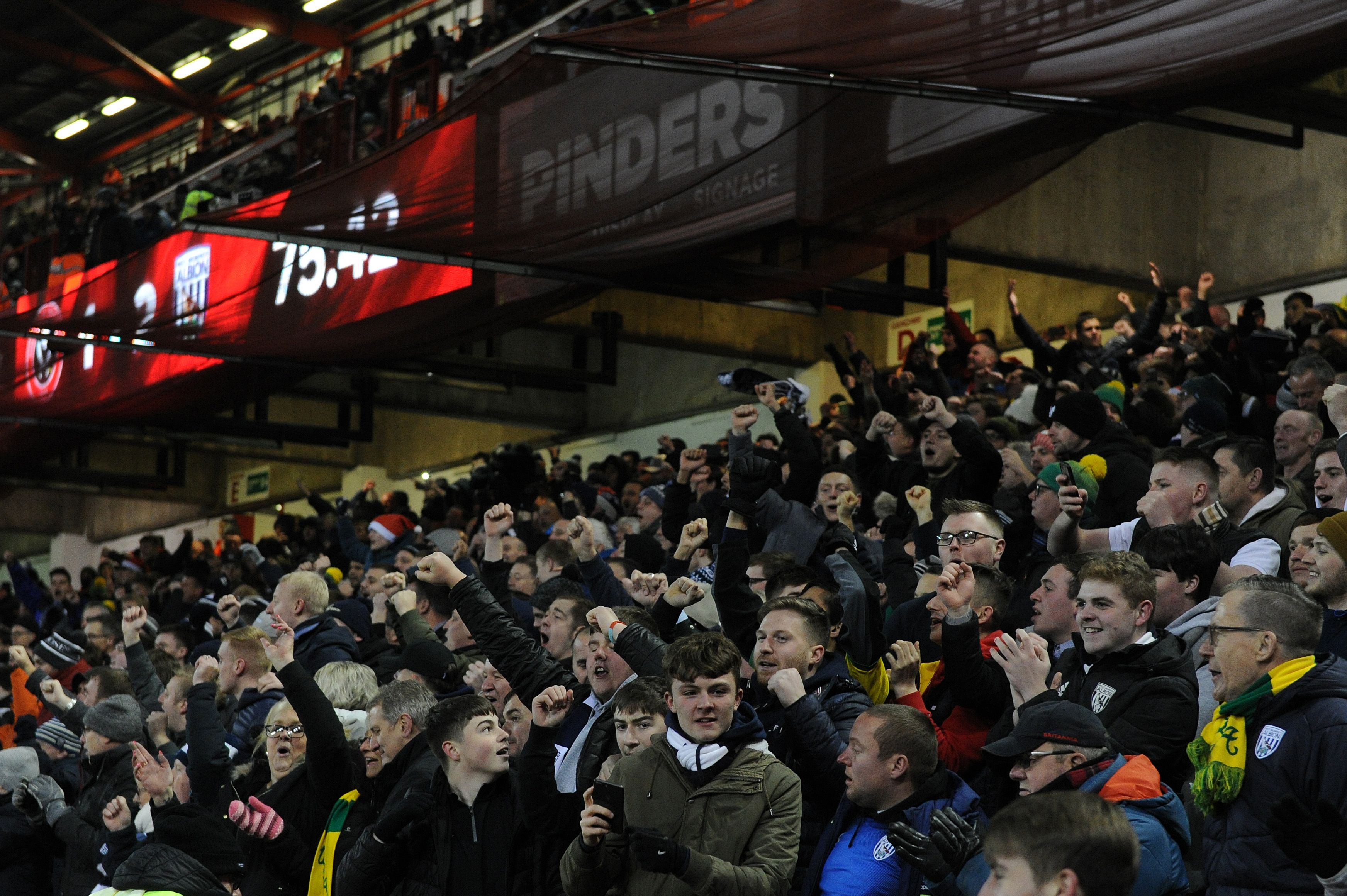 Albion fans celebrate a win at Bramall Lane in 2018