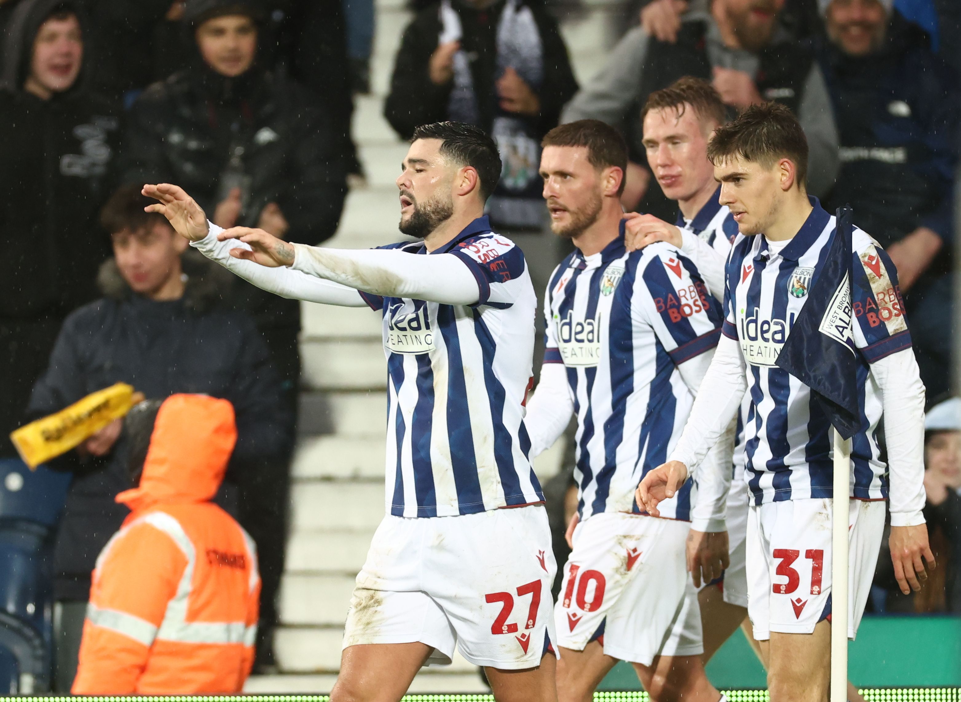 Albion players celebrate Mikey Johnston's goal against Bristol City 