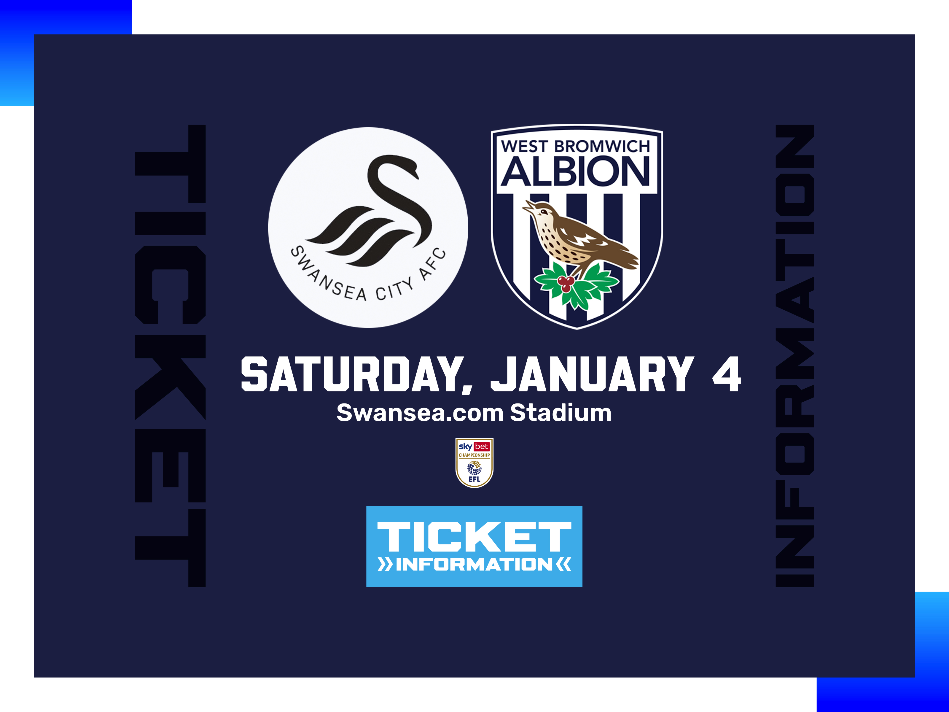 A ticket graphic displaying information for Albion's game against Swansea