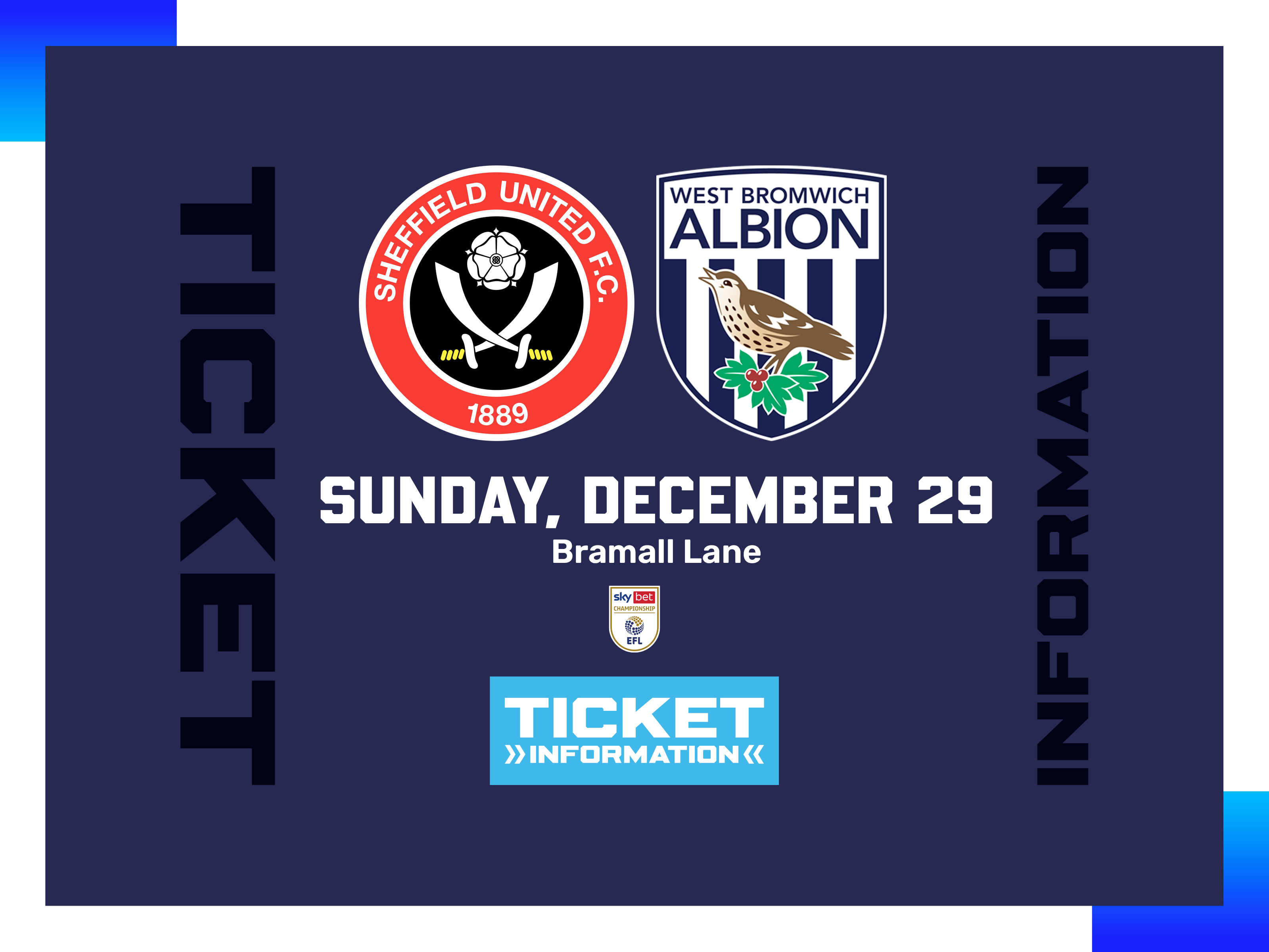 A ticket graphic displaying information for Albion's game against Sheffield United