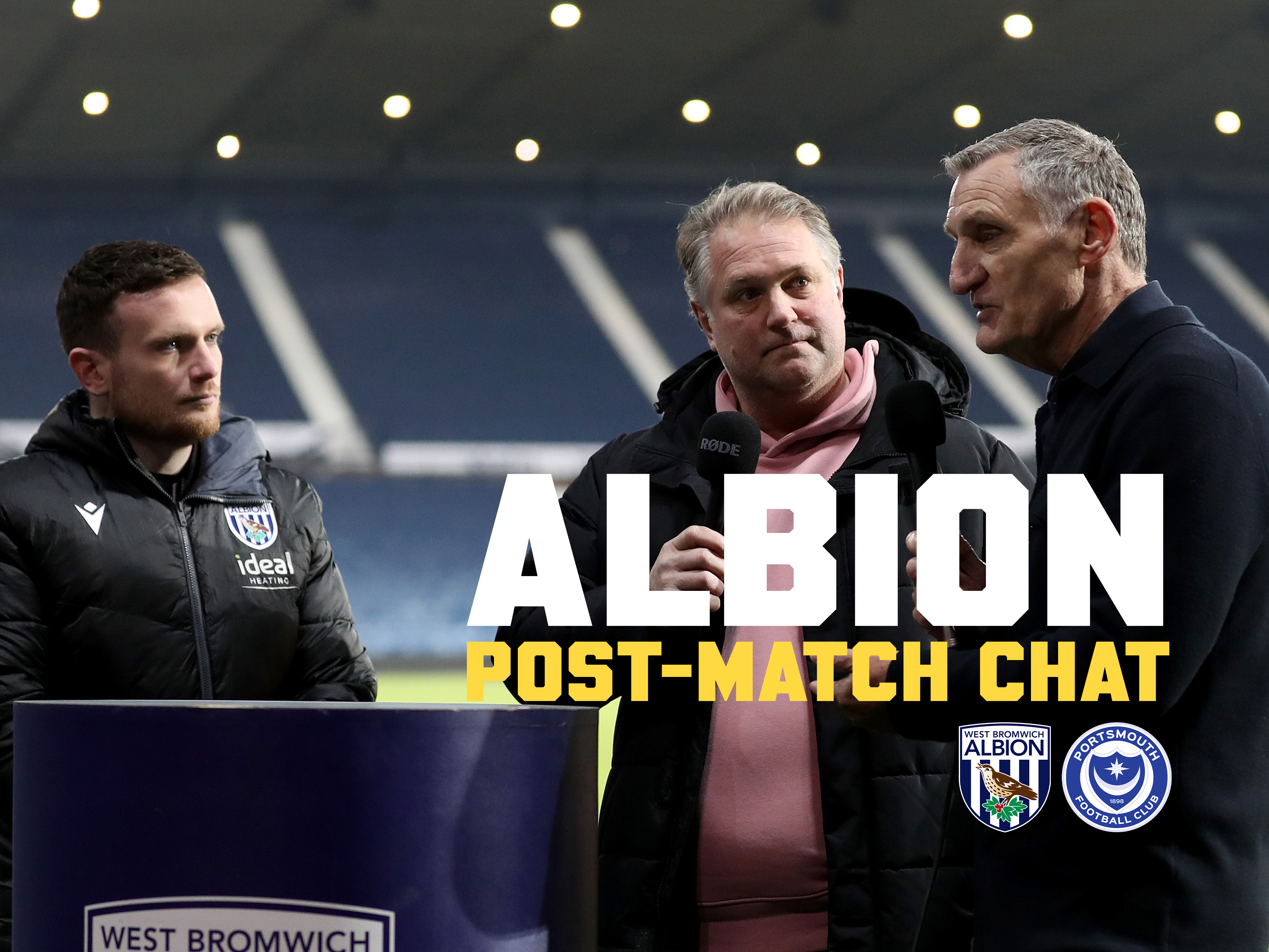 Albion post-match chat graphic with an image of Andy Johnson and Tony Mowbray 