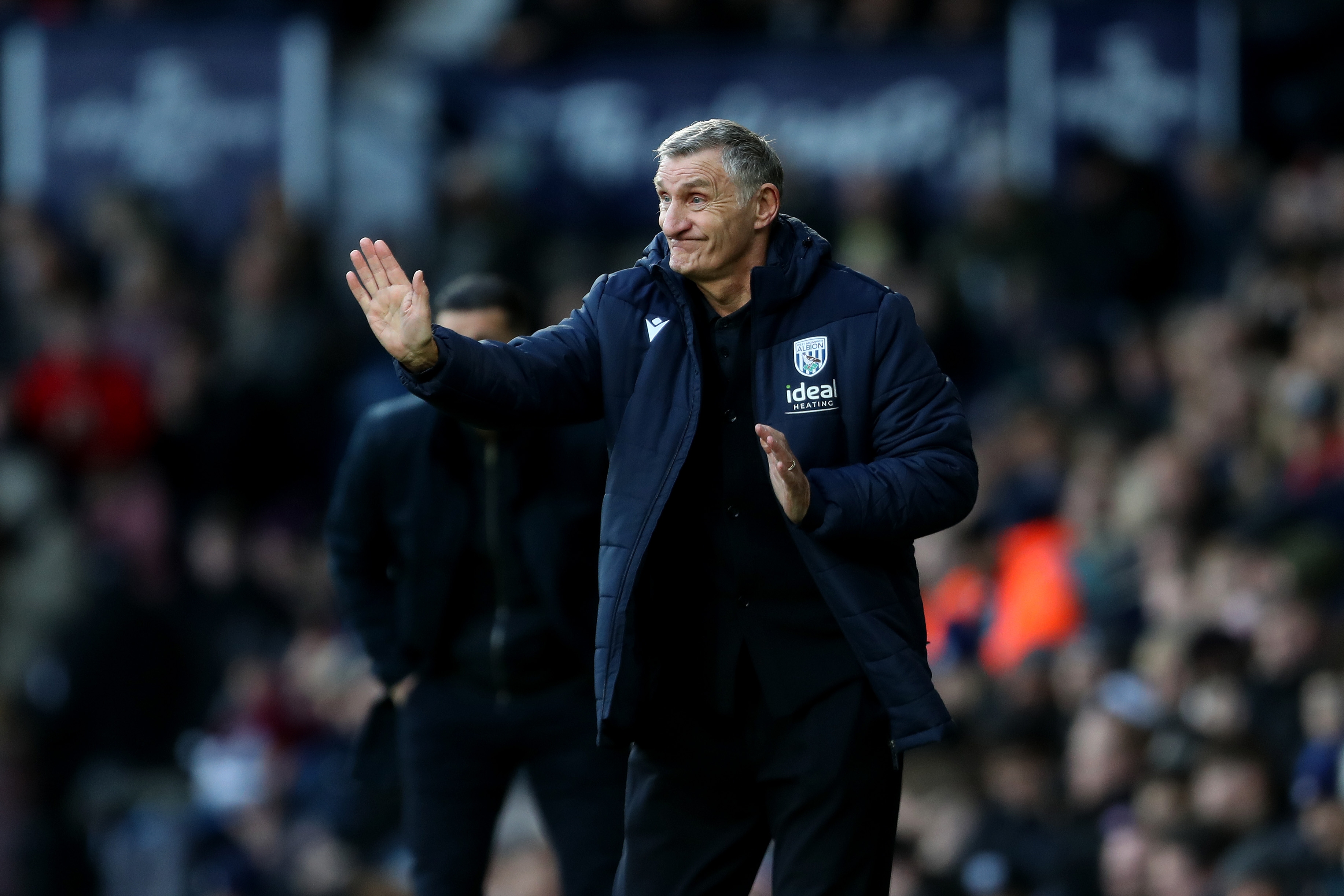 Tony Mowbray on the side of the pitch at The Hawthorns