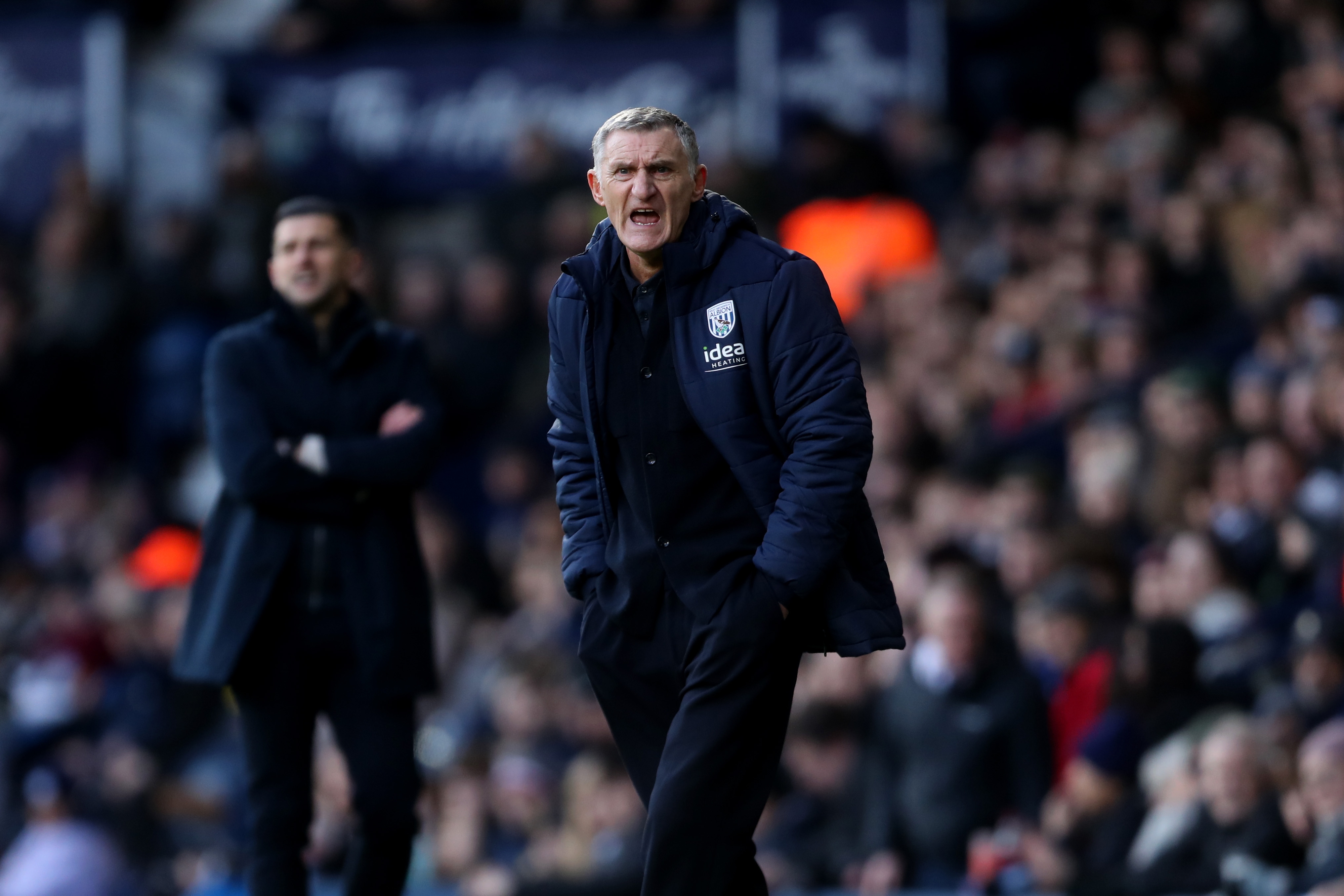 Tony Mowbray on the side of the pitch at The Hawthorns