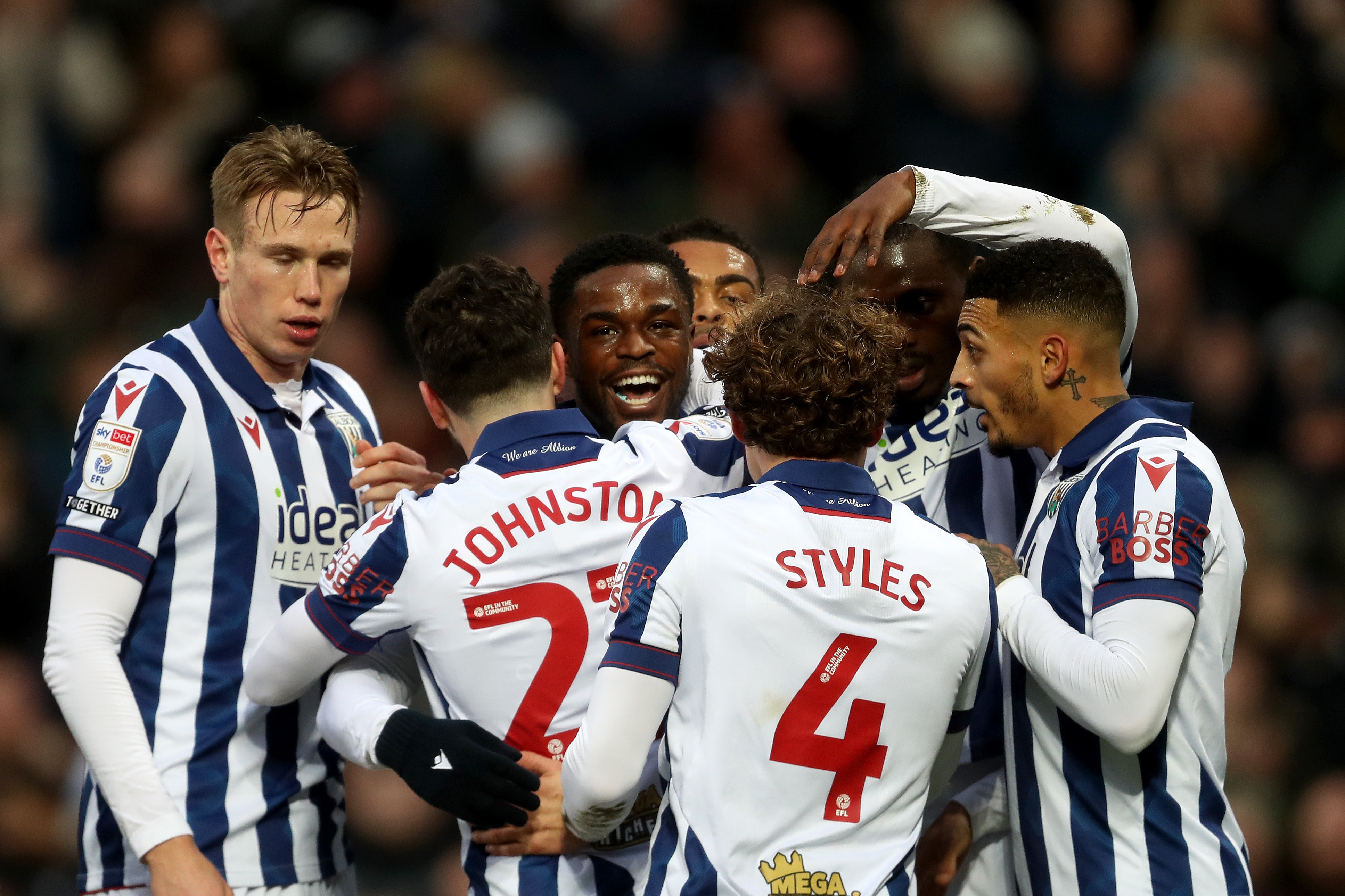 Josh Maja celebrates scoring against Preston with team-mates