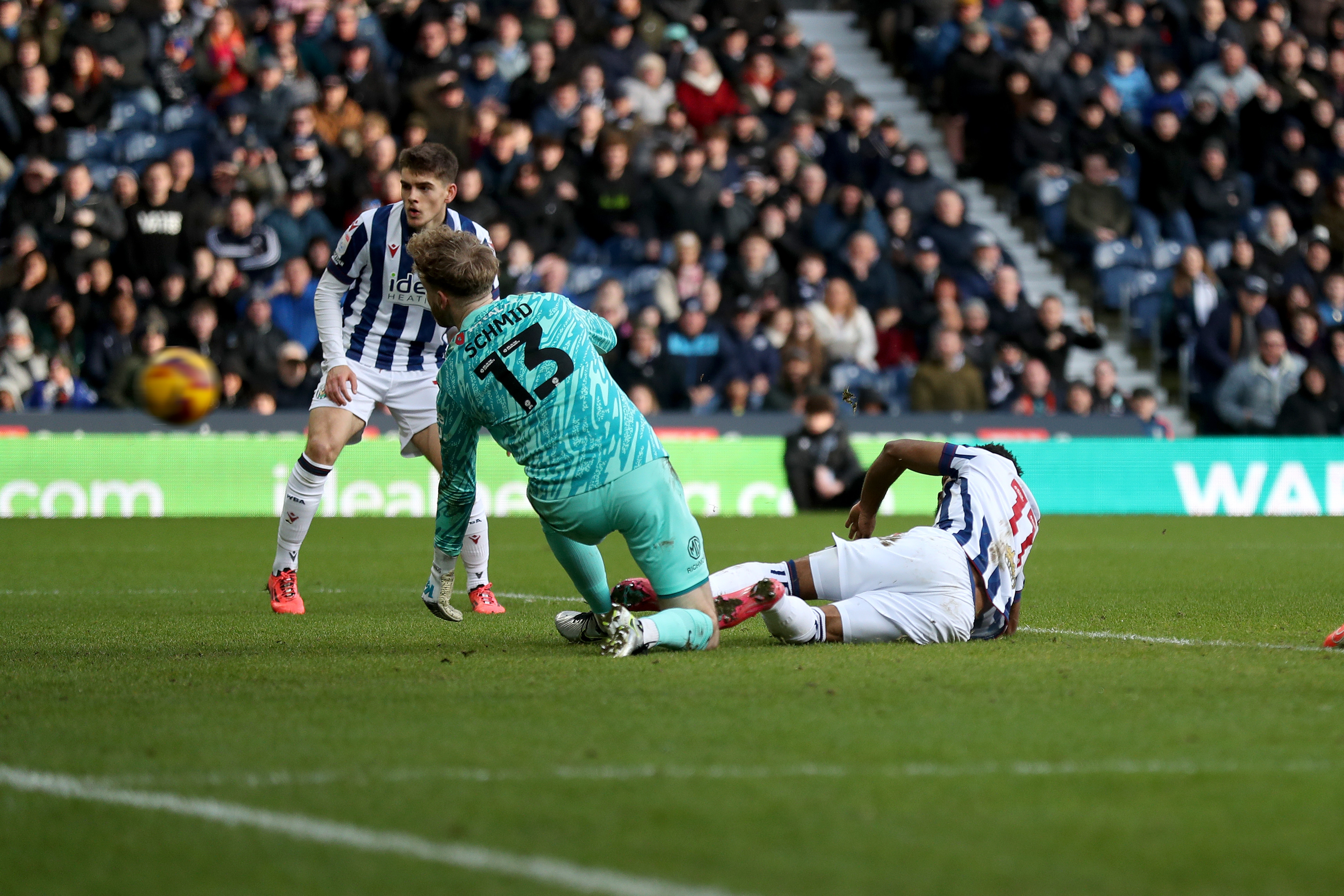 Grady Diangana scoring against Portsmouth at The Hawthorns 