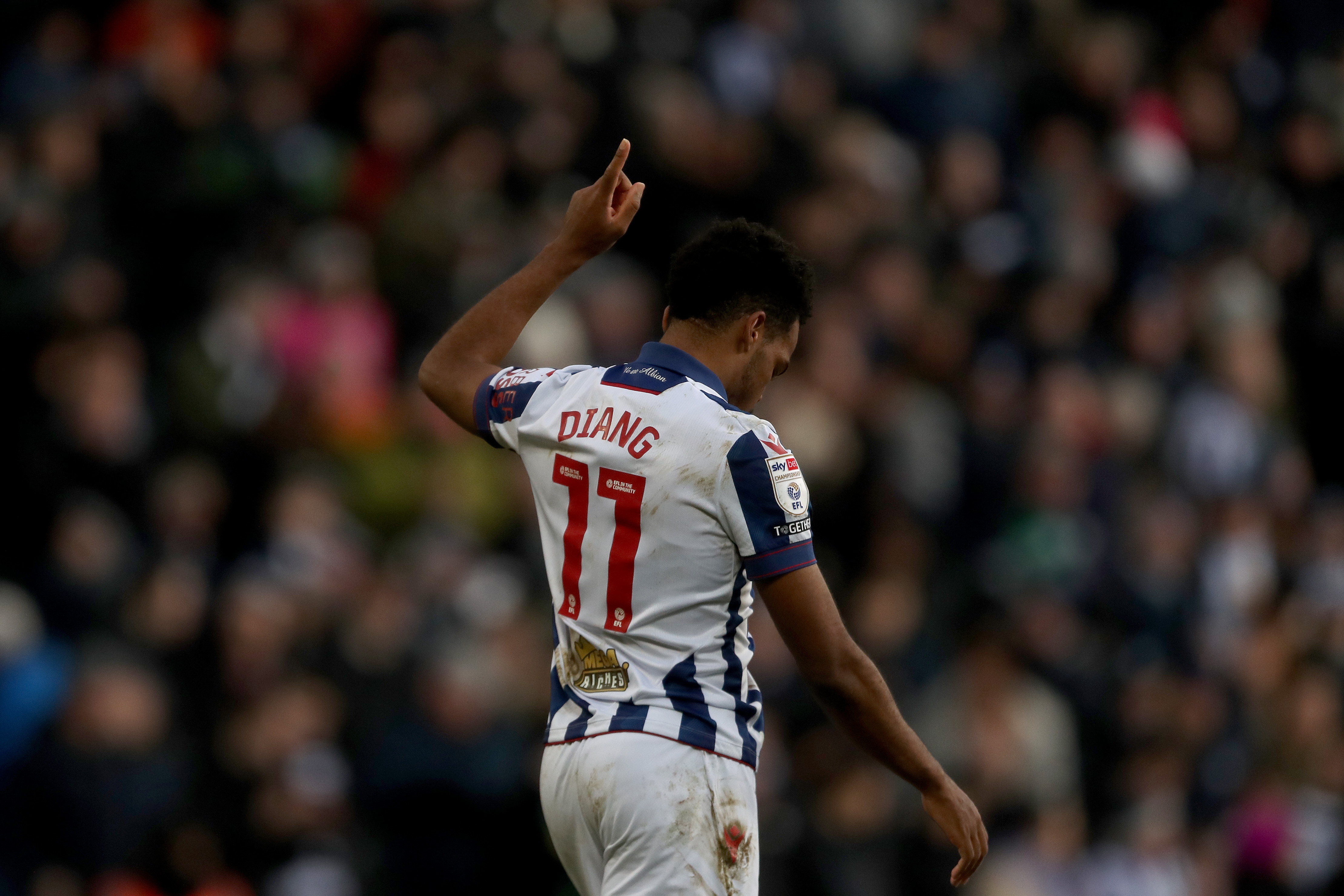 Grady Diangana celebrates after scoring against Portsmouth