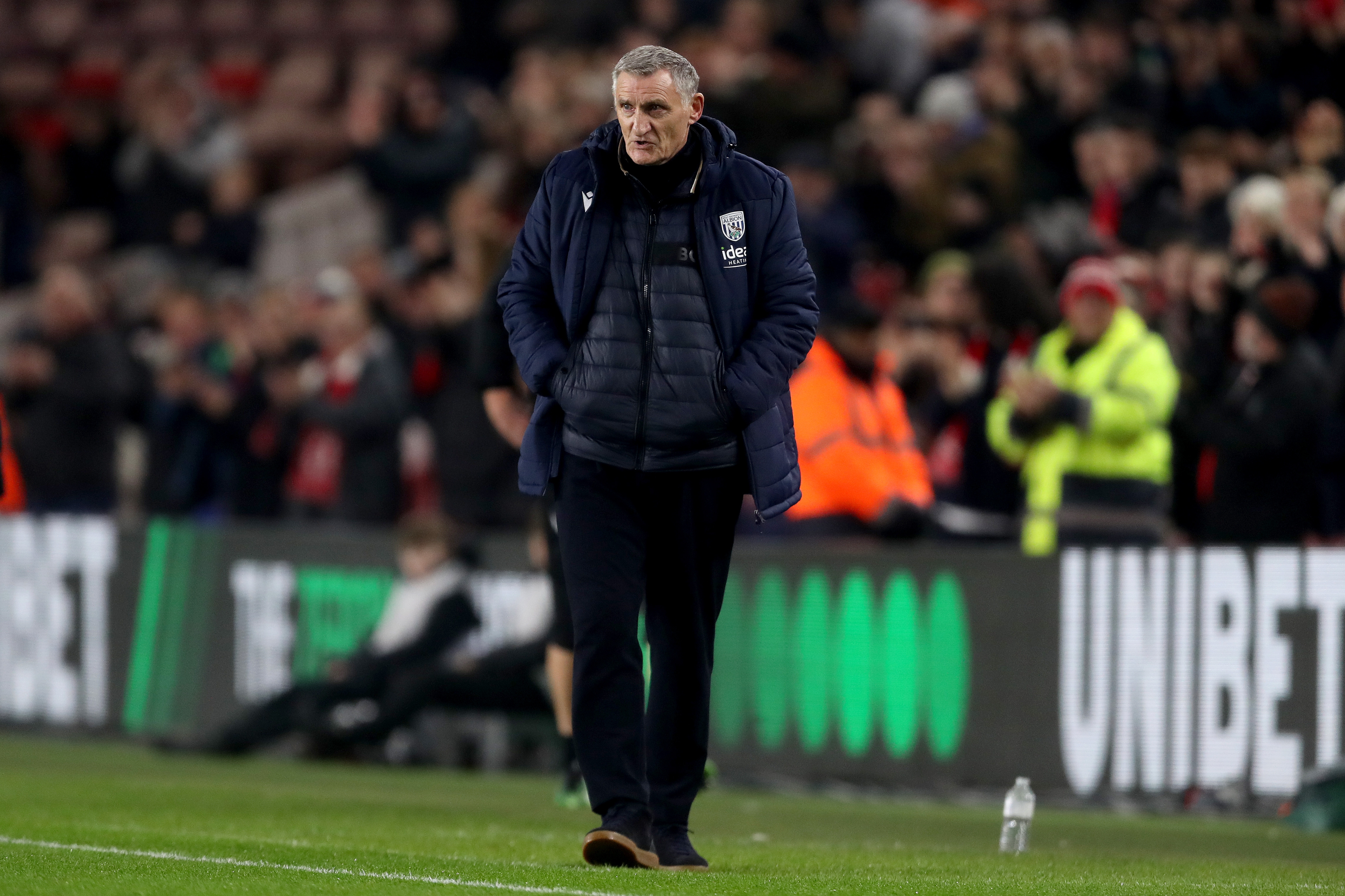 Tony Mowbray on the side of the pitch at Middlesbrough 