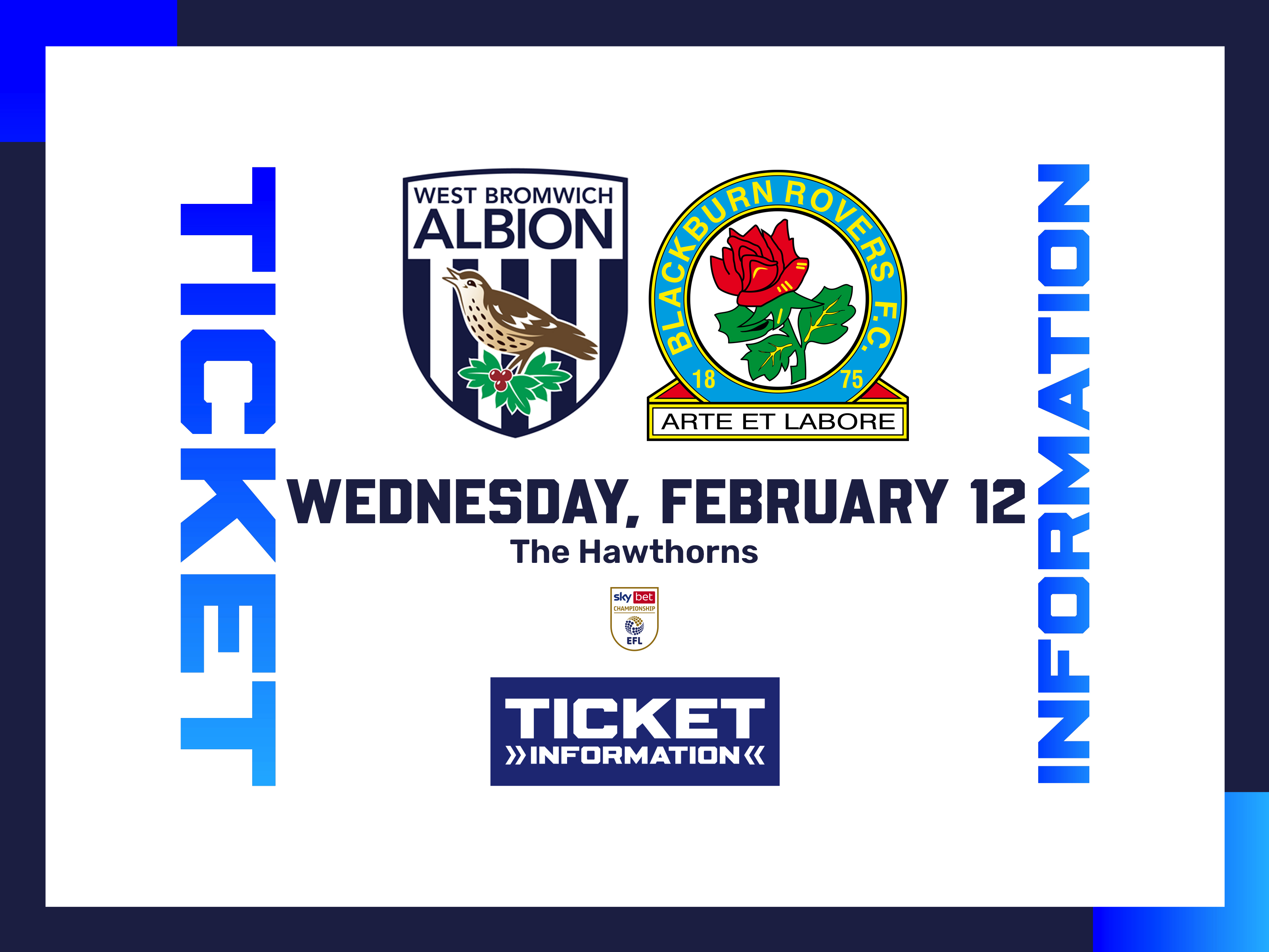 A ticket graphic displaying information for Albion's game against Blackburn Rovers