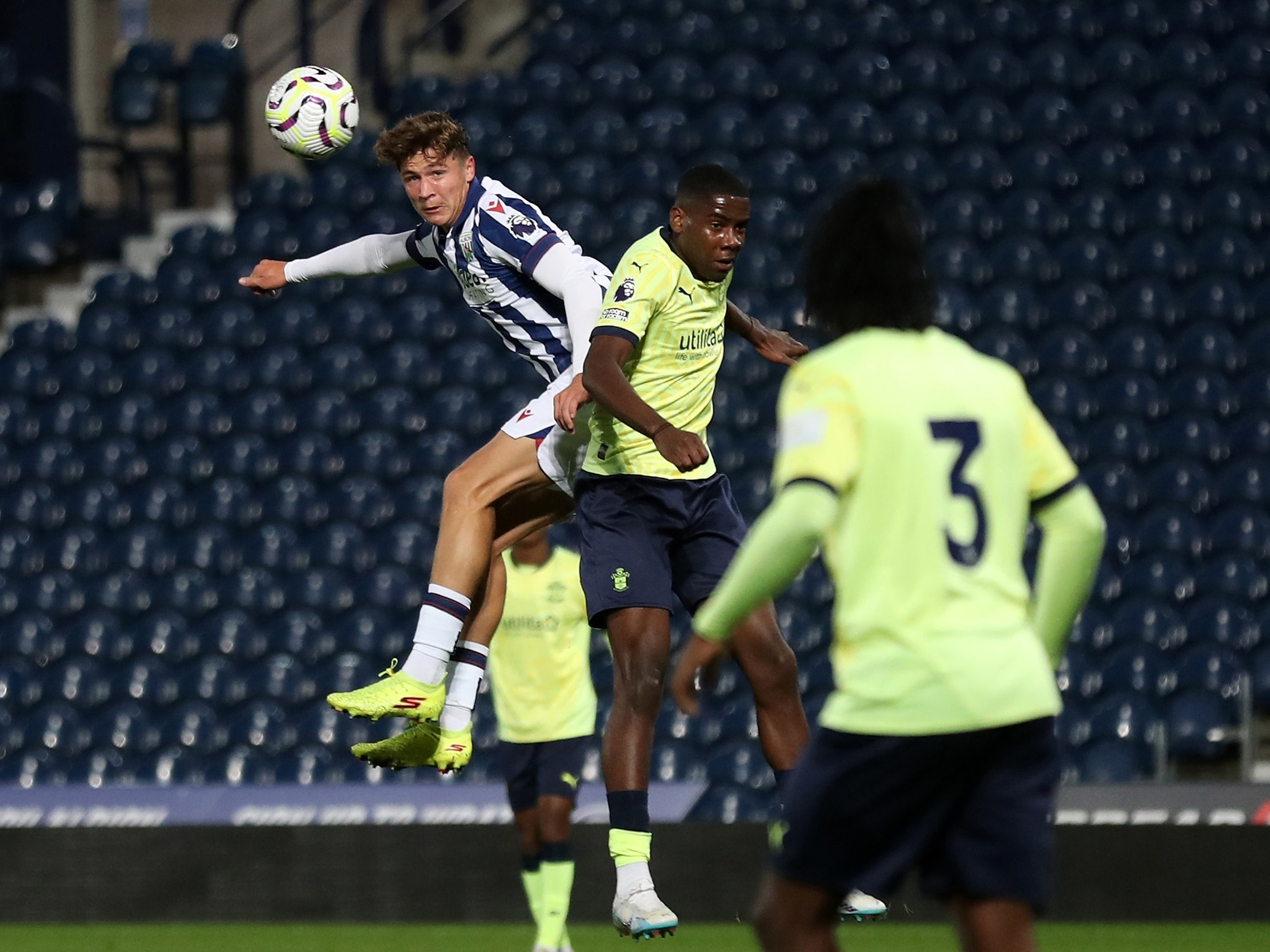 A photo of Albion youngster Cole Deeming, wearing the 2024/25 home kit, playing at The Hawthorns