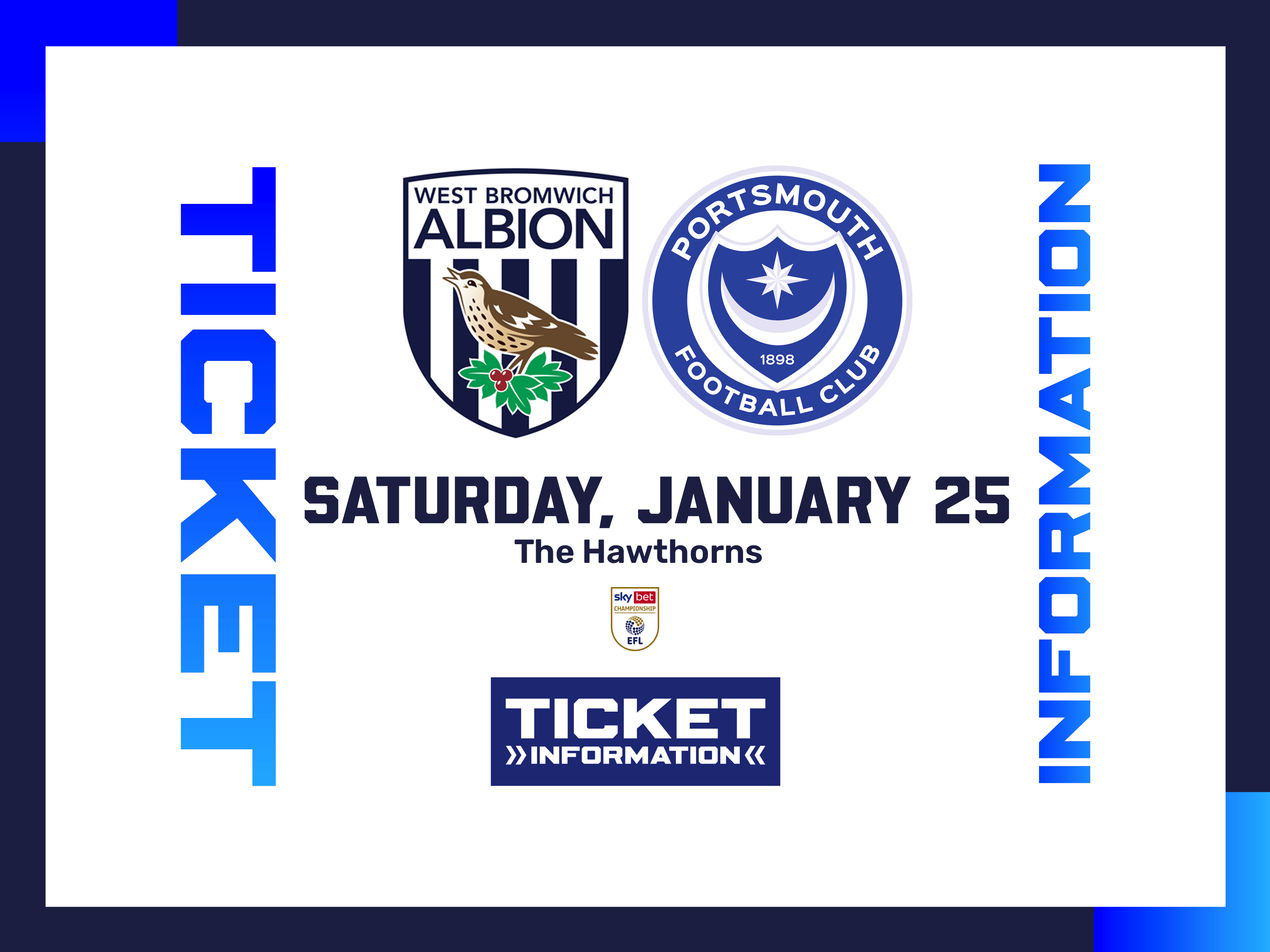 A ticket graphic displaying information for Albion's game against Portsmouth