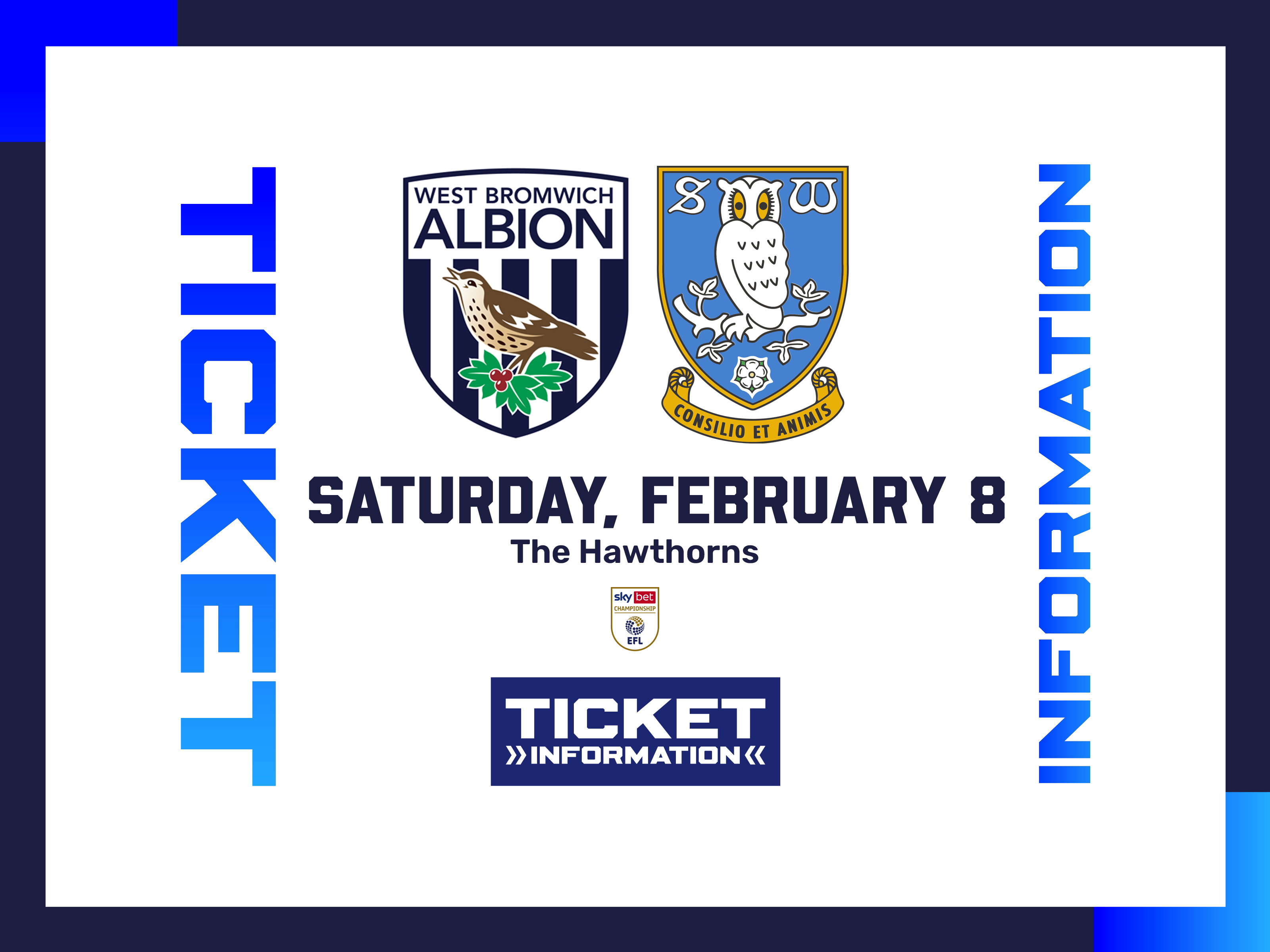 A ticket graphic displaying information for Albion's game against Sheffield Wednesday