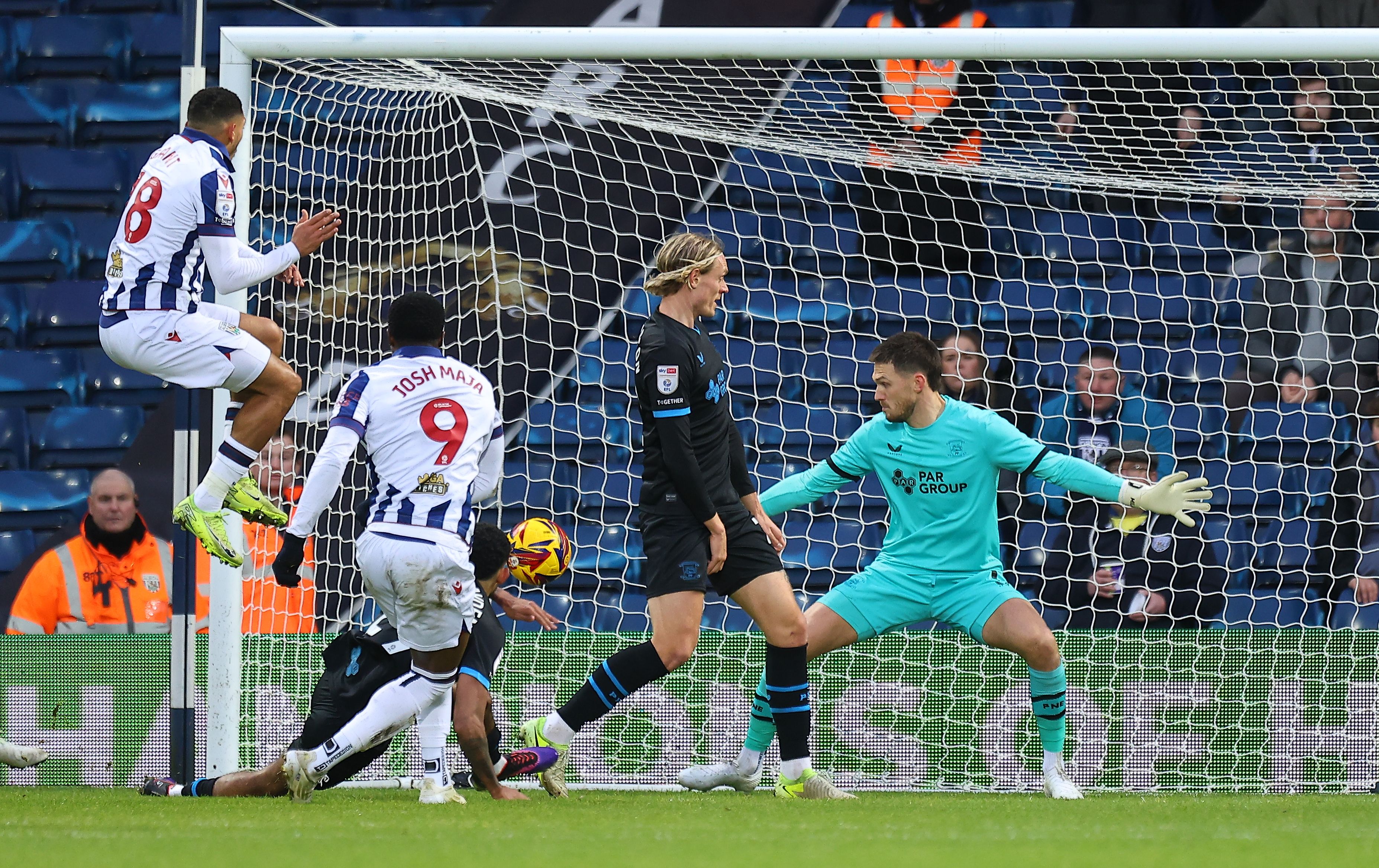 Josh Maja shoots and scores against Preston 