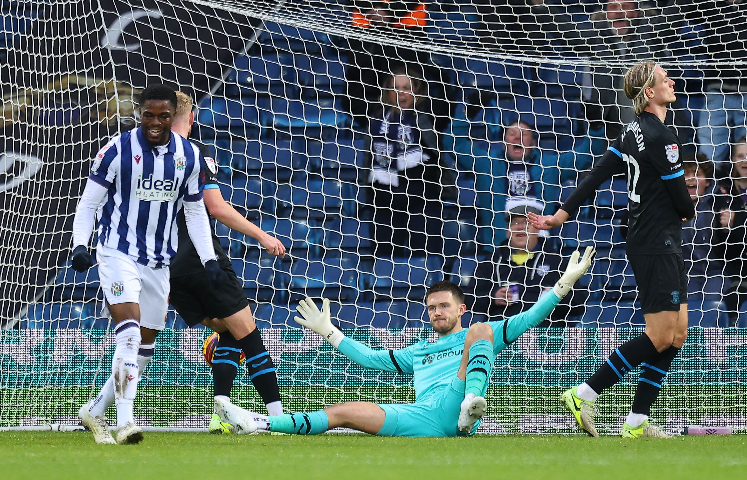 Josh Maja celebrates scoring against Preston 